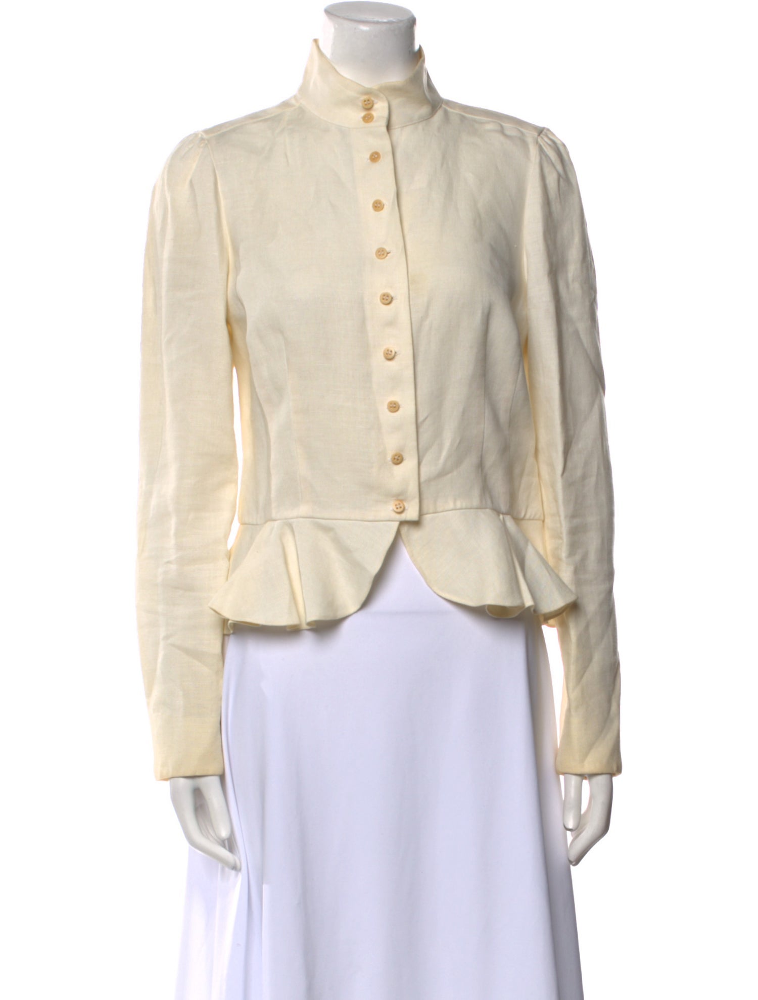 Ralph Lauren Collection Linen Mock Neck Button-Up Top