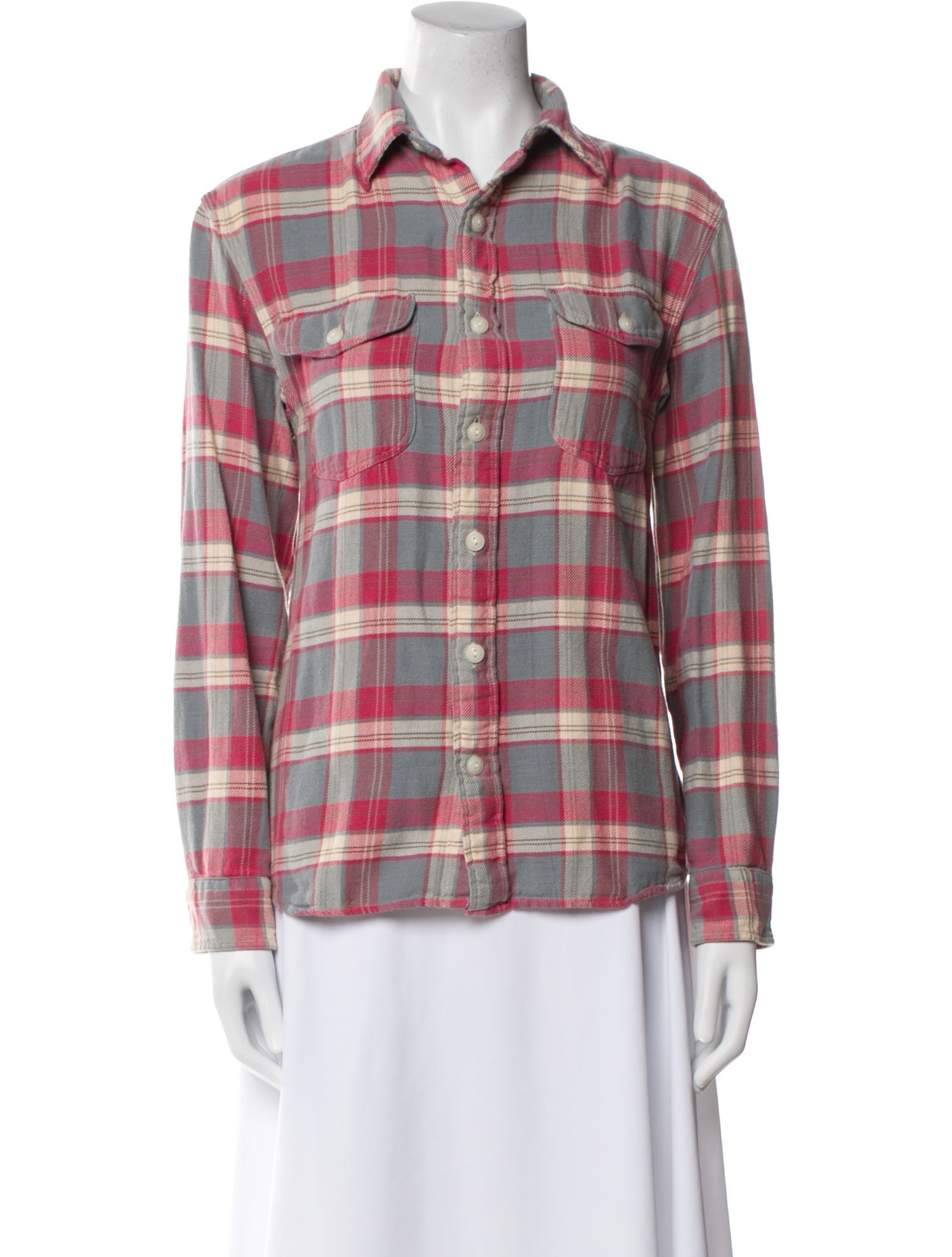 Ralph Lauren Collection Plaid Print Long Sleeve Button-Up Top