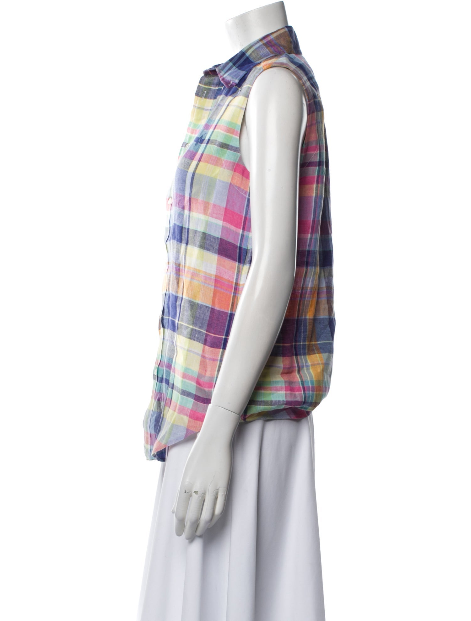 Ralph Lauren Collection Linen Plaid Print Button-Up Top