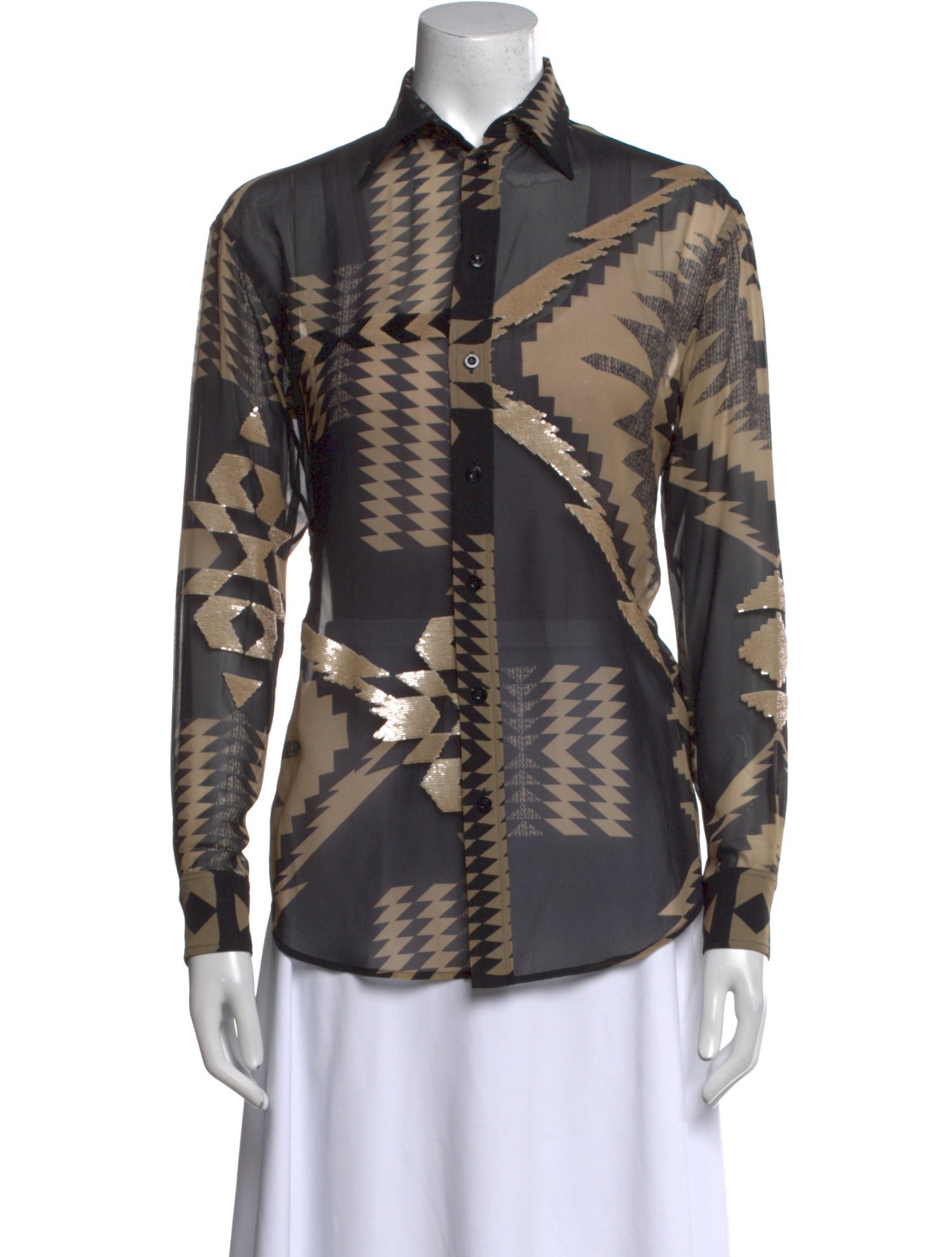 Ralph Lauren Collection Silk Printed Button-Up Top