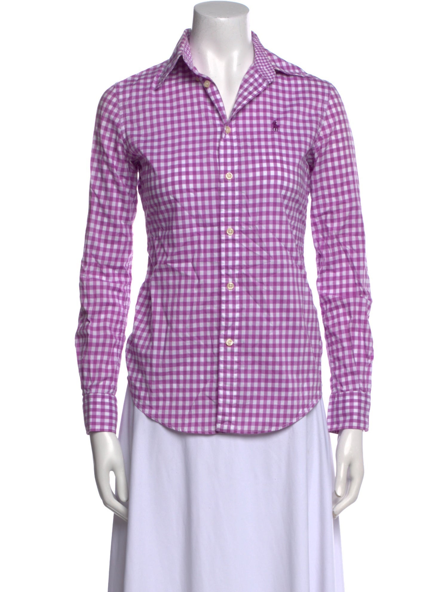 Ralph Lauren Collection Plaid Print Long Sleeve Button-Up Top