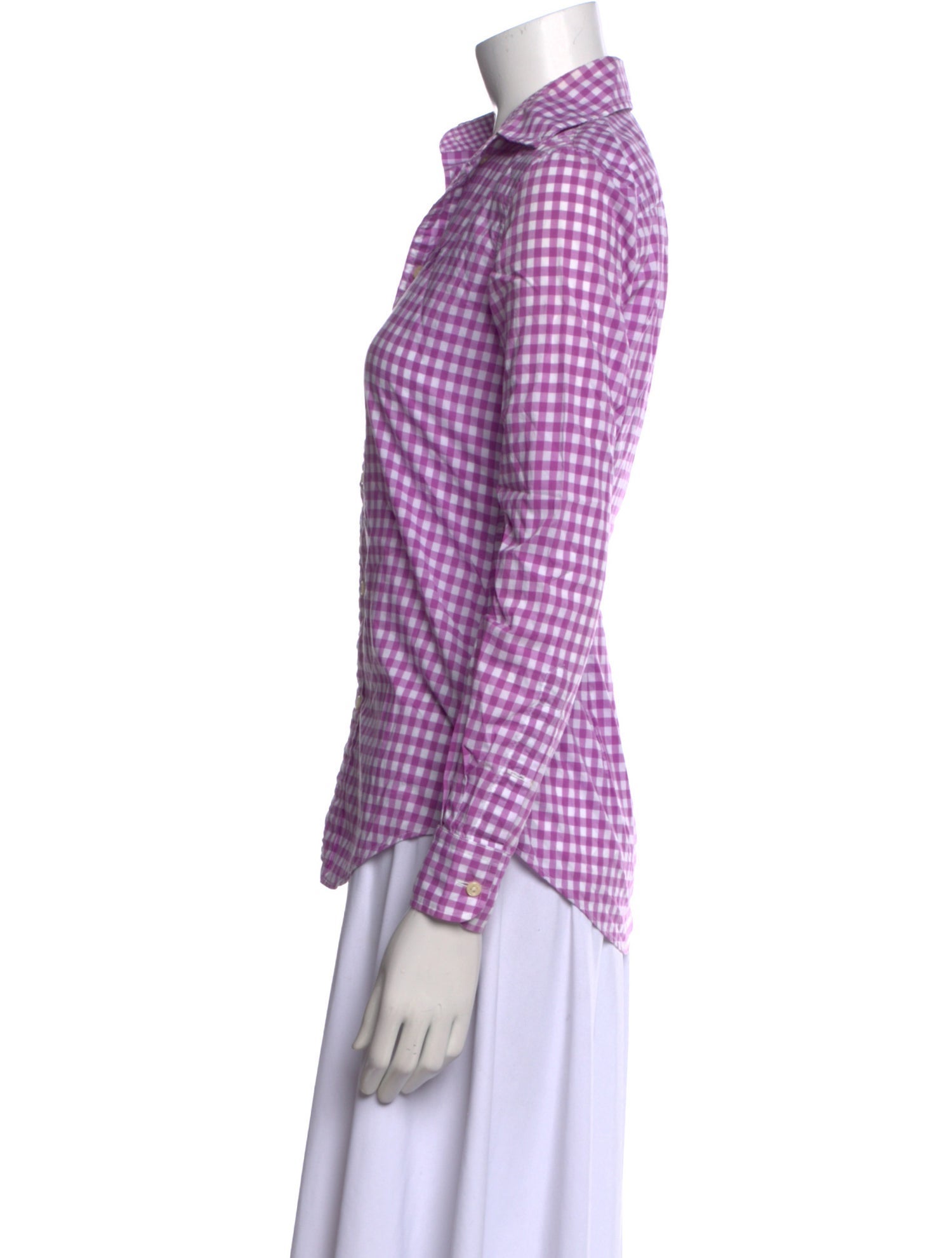 Ralph Lauren Collection Plaid Print Long Sleeve Button-Up Top