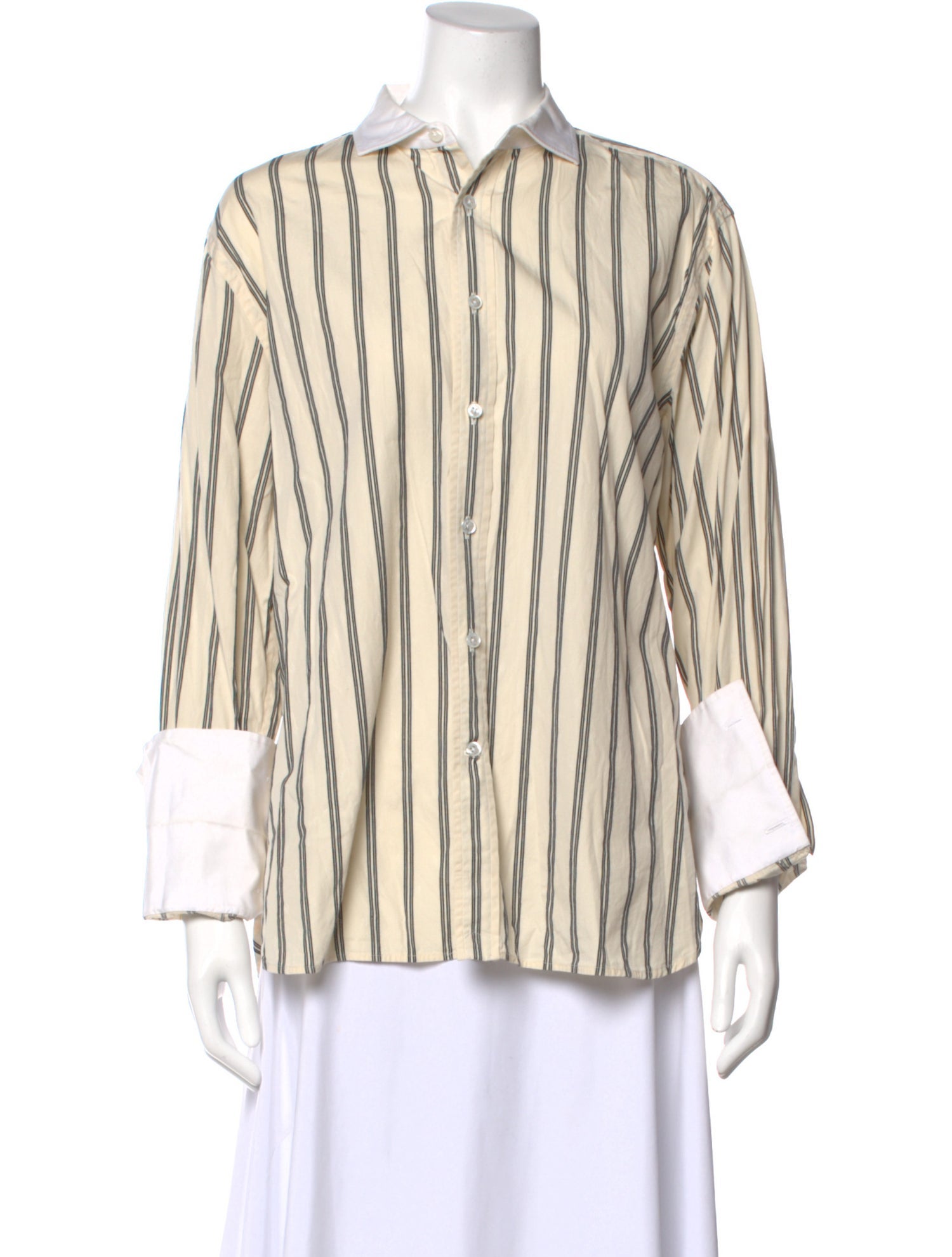 Ralph Lauren Collection Striped Long Sleeve Button-Up Top