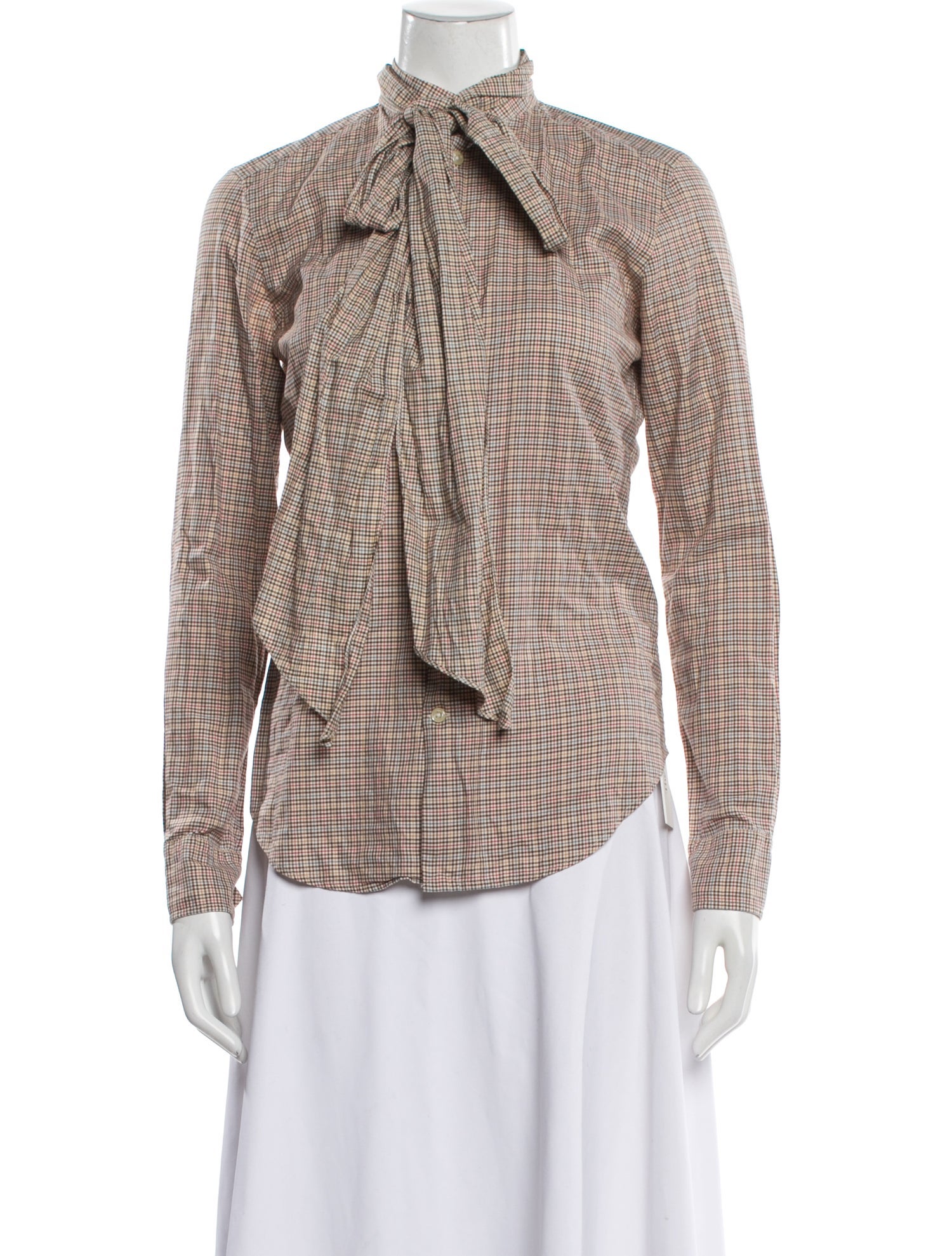 Ralph Lauren Collection Plaid Print Tie Neck Blouse