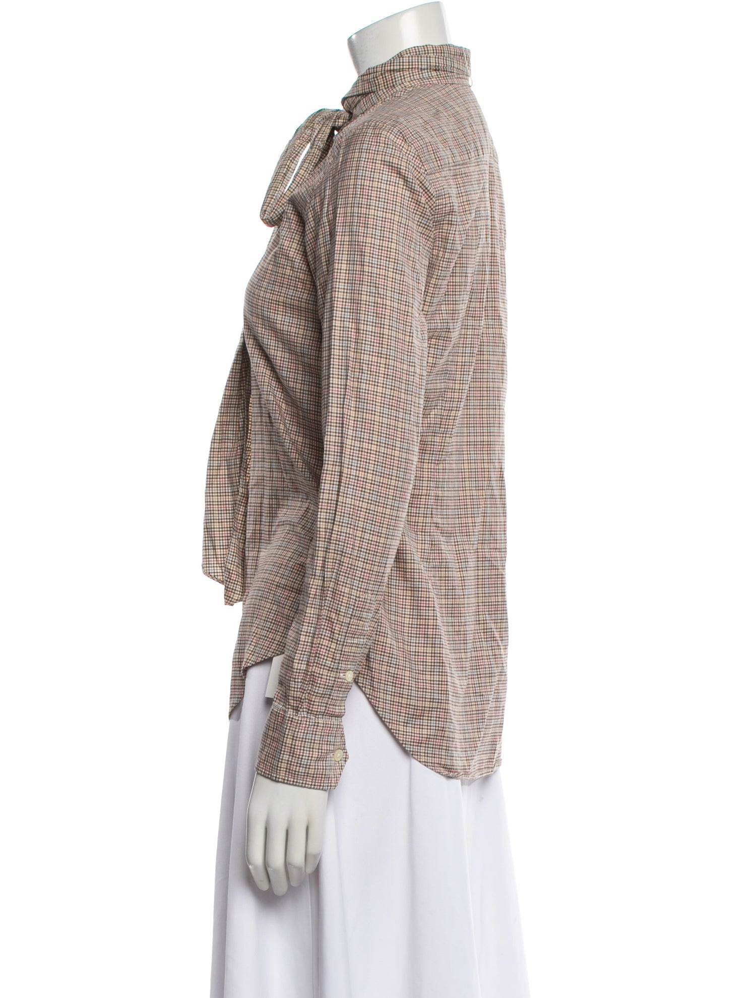 Ralph Lauren Collection Plaid Print Tie Neck Blouse