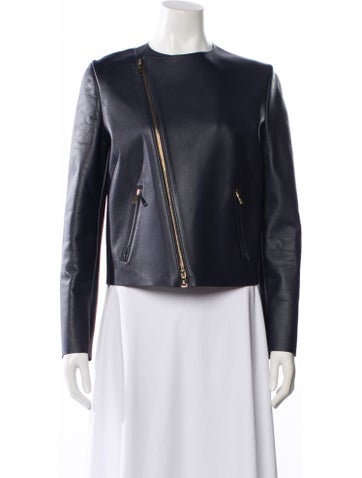Pre-owned Ralph Lauren Leather Biker Jacket In Blue