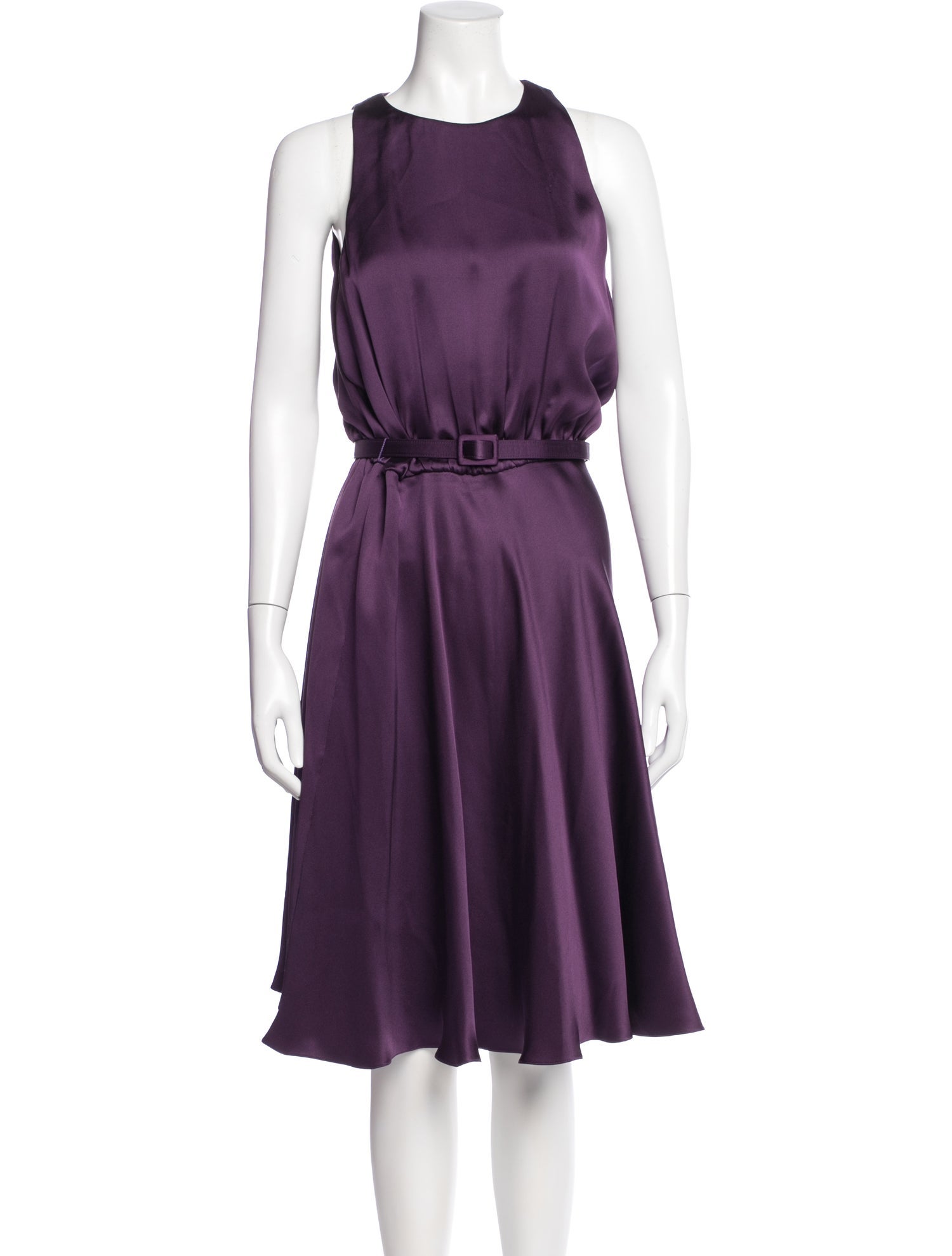ralph lauren silk a line dress Ralph Lauren Belted Silk-Blend A-Line Dress In Channel Blue - 40% Off