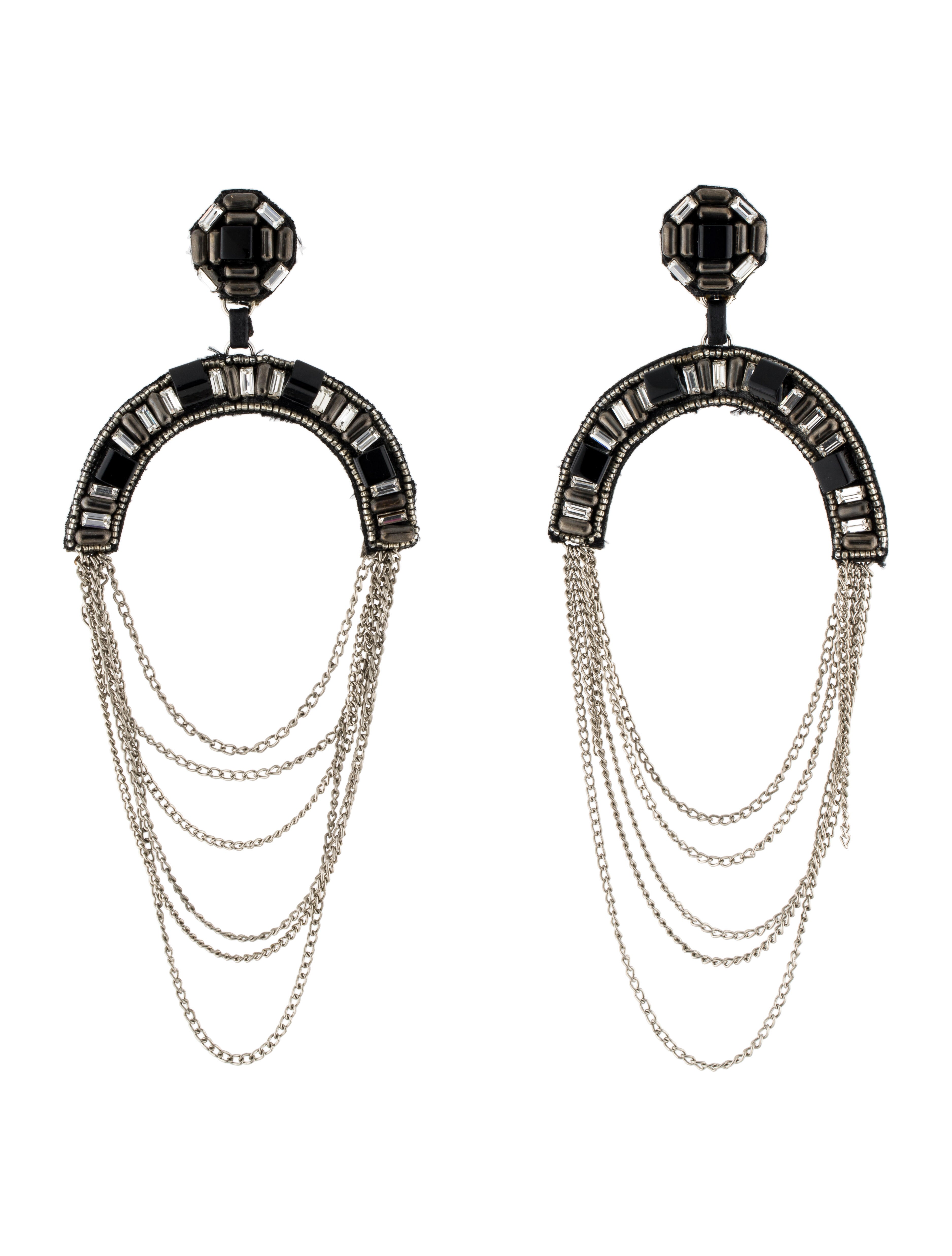 Ranjana Khan Crystal & Bead Chain Earrings Black, SilverTone Metal