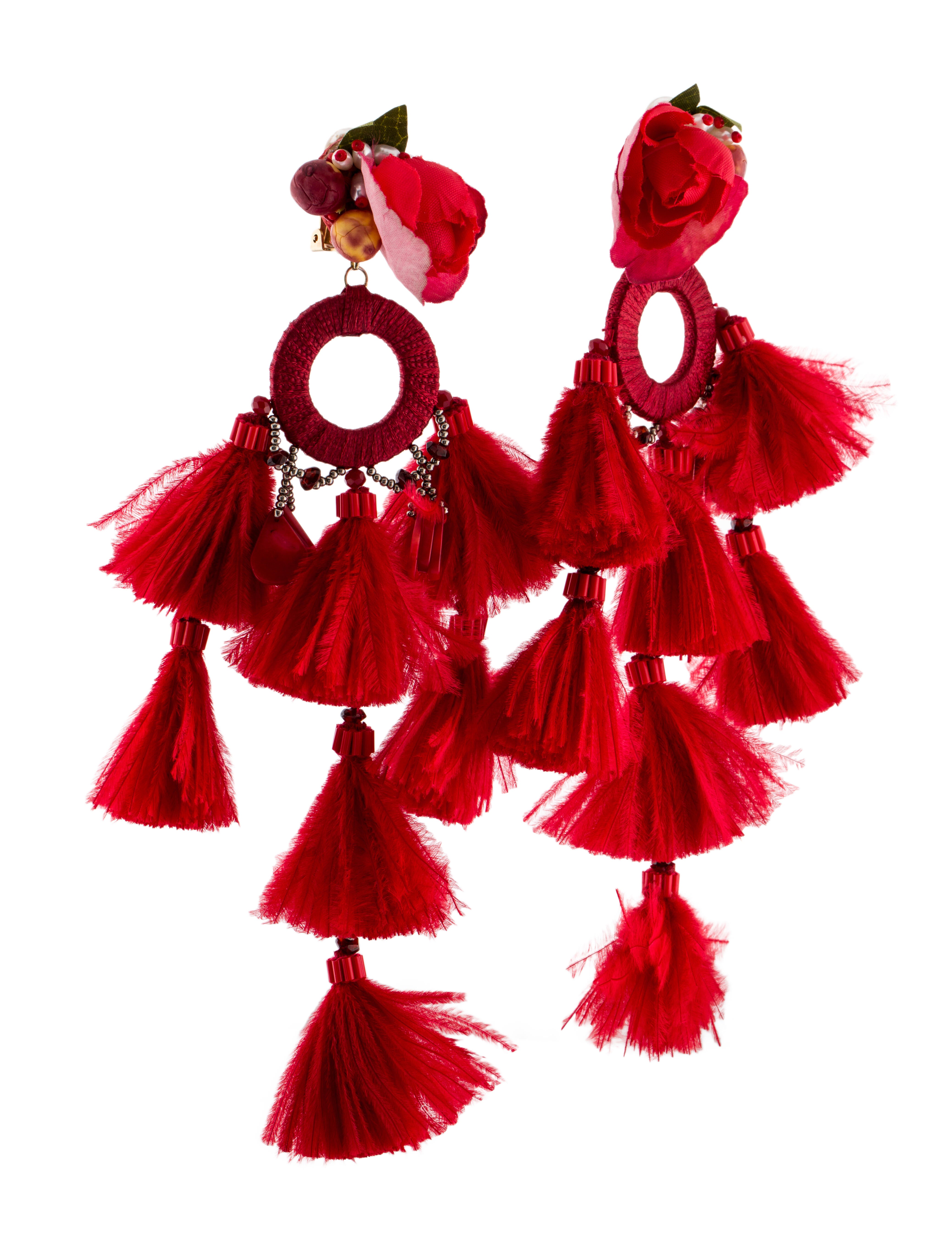 Ranjana Khan Feather & Bead Chandelier Earrings Red, GoldTone Metal