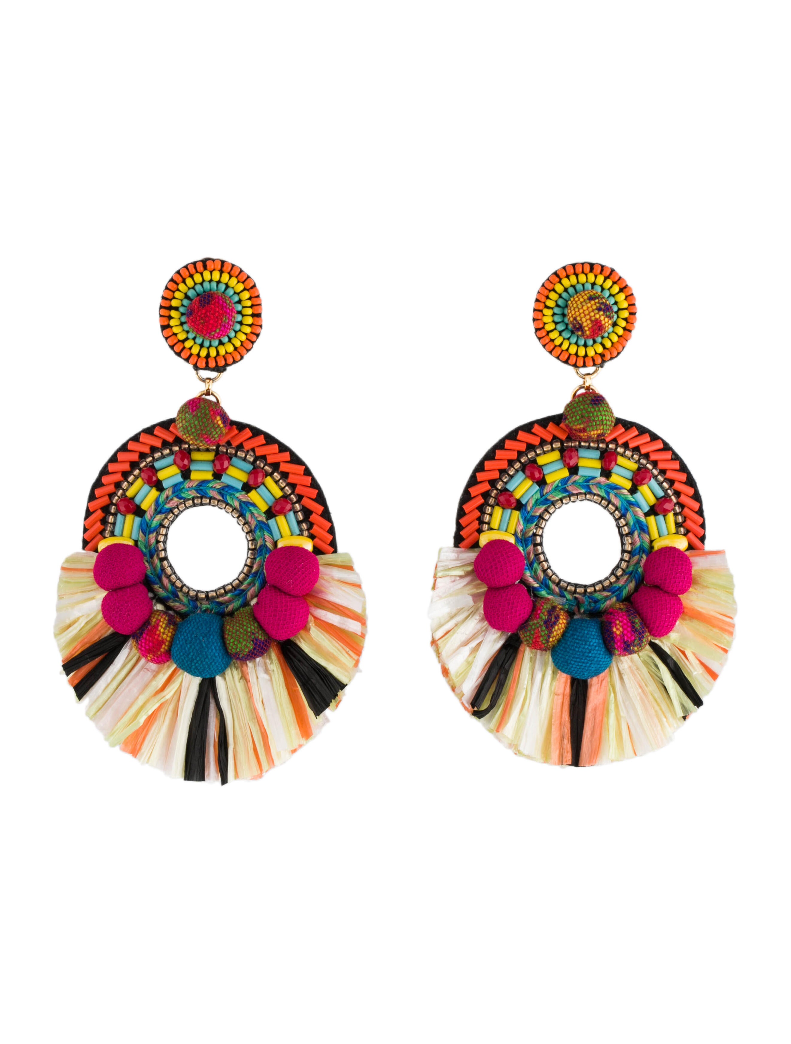 Ranjana Khan Bead, Fabric & Raffia Talia Clip-On Drop Earrings