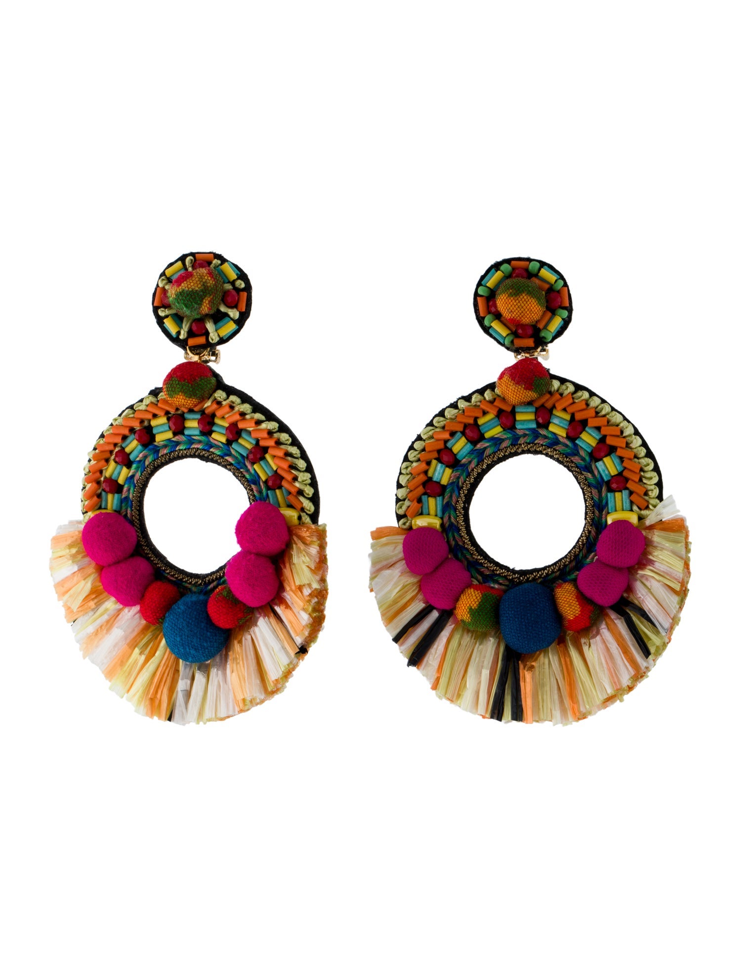 Ranjana Khan Raffia, Glass Bead, Fabric & Leather Drop Earrings
