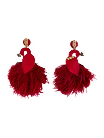 Ranjana Khan Crystal, Pearl,& Feather Swan clip On Drop Earrings
