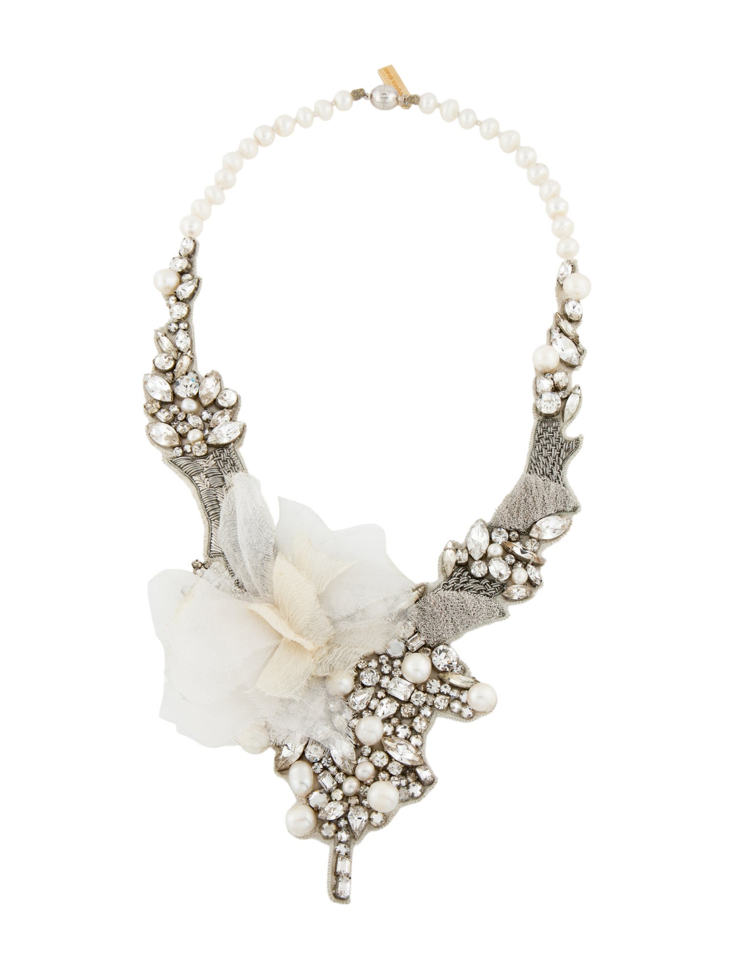 Ranjana Khan Pearl, Crystal, Bead & Fabric Collar Necklace