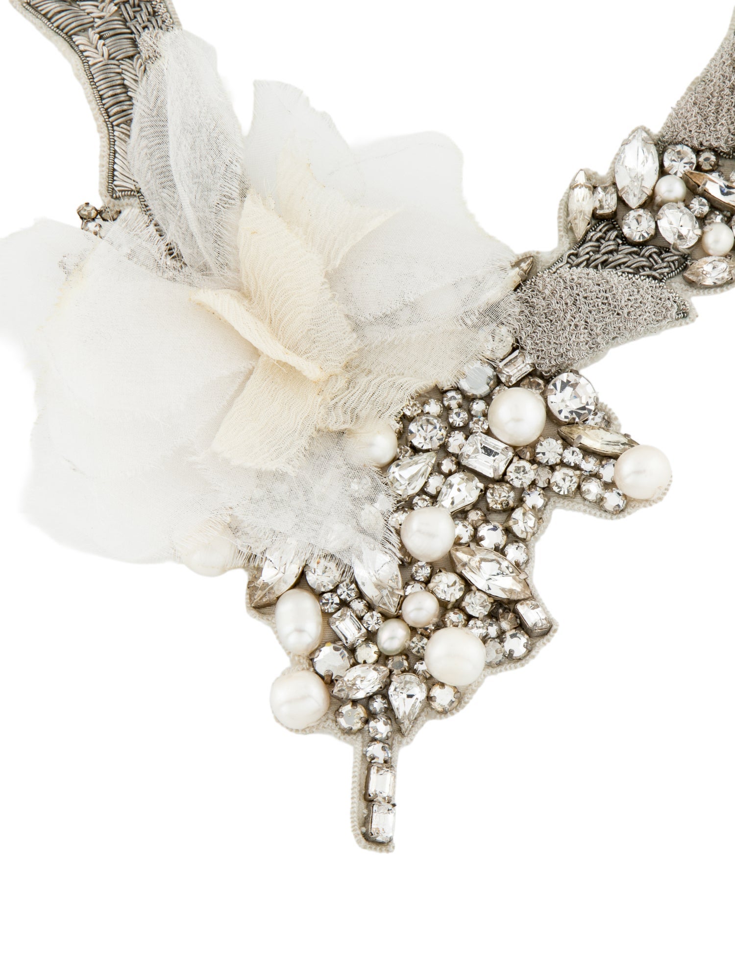 Ranjana Khan Pearl, Crystal, Bead & Fabric Collar Necklace