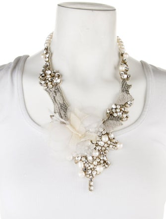 Ranjana Khan Pearl, Crystal, Bead & Fabric Collar Necklace