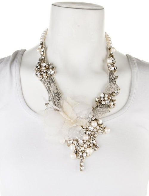 Ranjana Khan Pearl, Crystal, Bead & Fabric Collar Necklace