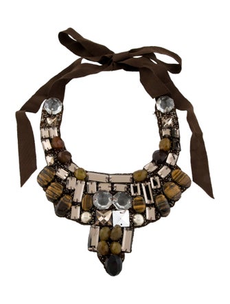 Ranjana Khan Crystal, Bead, Stone & Ribbon Bib Collar Necklace