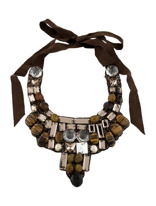Ranjana Khan Crystal, Bead, Stone & Ribbon Bib Collar Necklace
