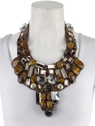 Ranjana Khan Crystal, Bead, Stone & Ribbon Bib Collar Necklace