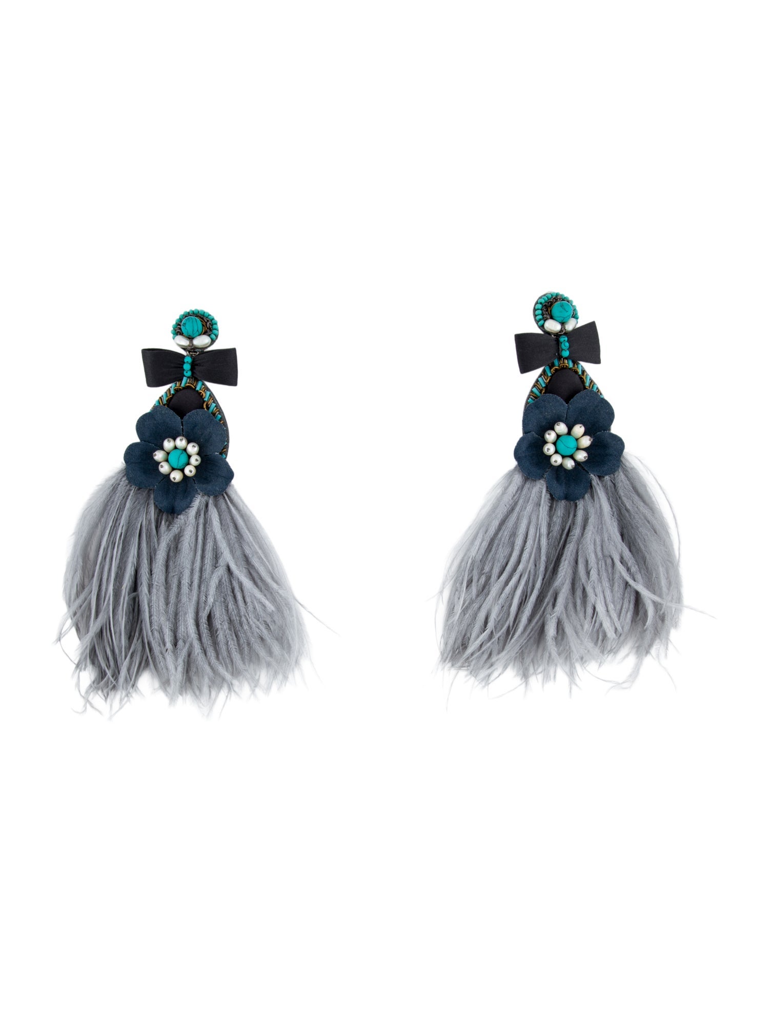 Ranjana Khan Crystal, Bead & Feather Drop Clip On Earrings