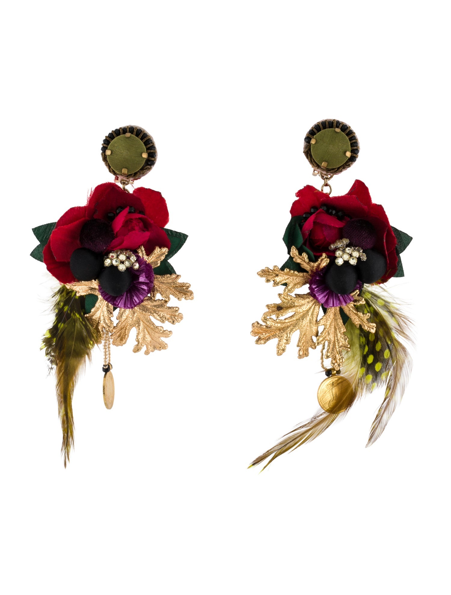 Ranjana Khan Feather, Crystal & Leather Clip-On Drop Earrings