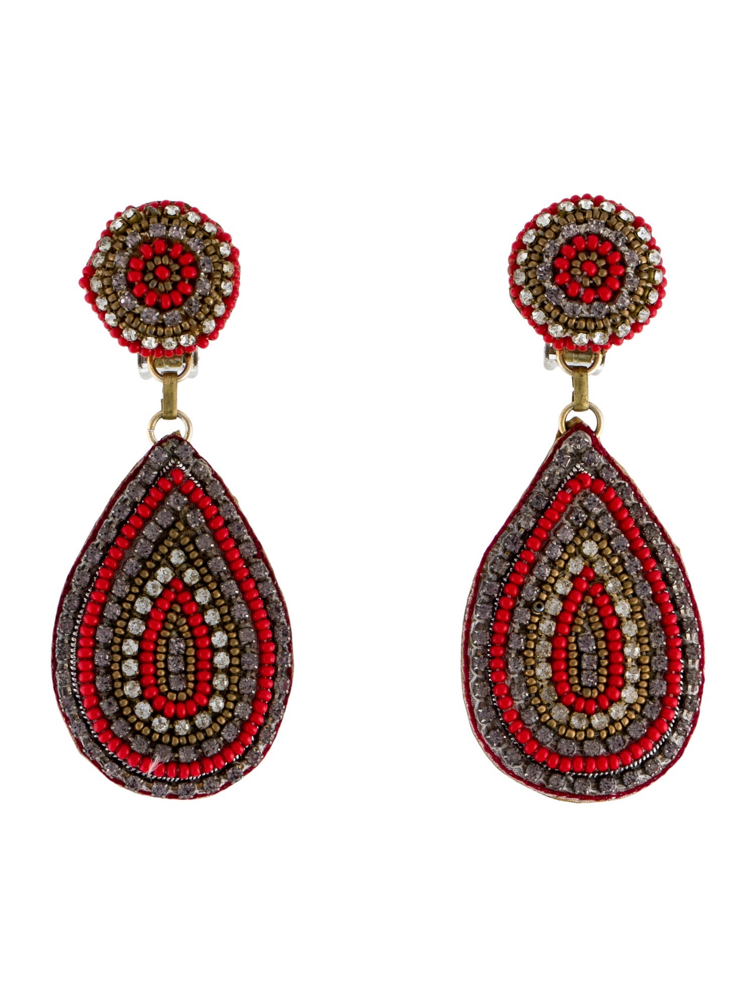 Ranjana Khan Crystal & Bead Tear Drop Clip On Earrings