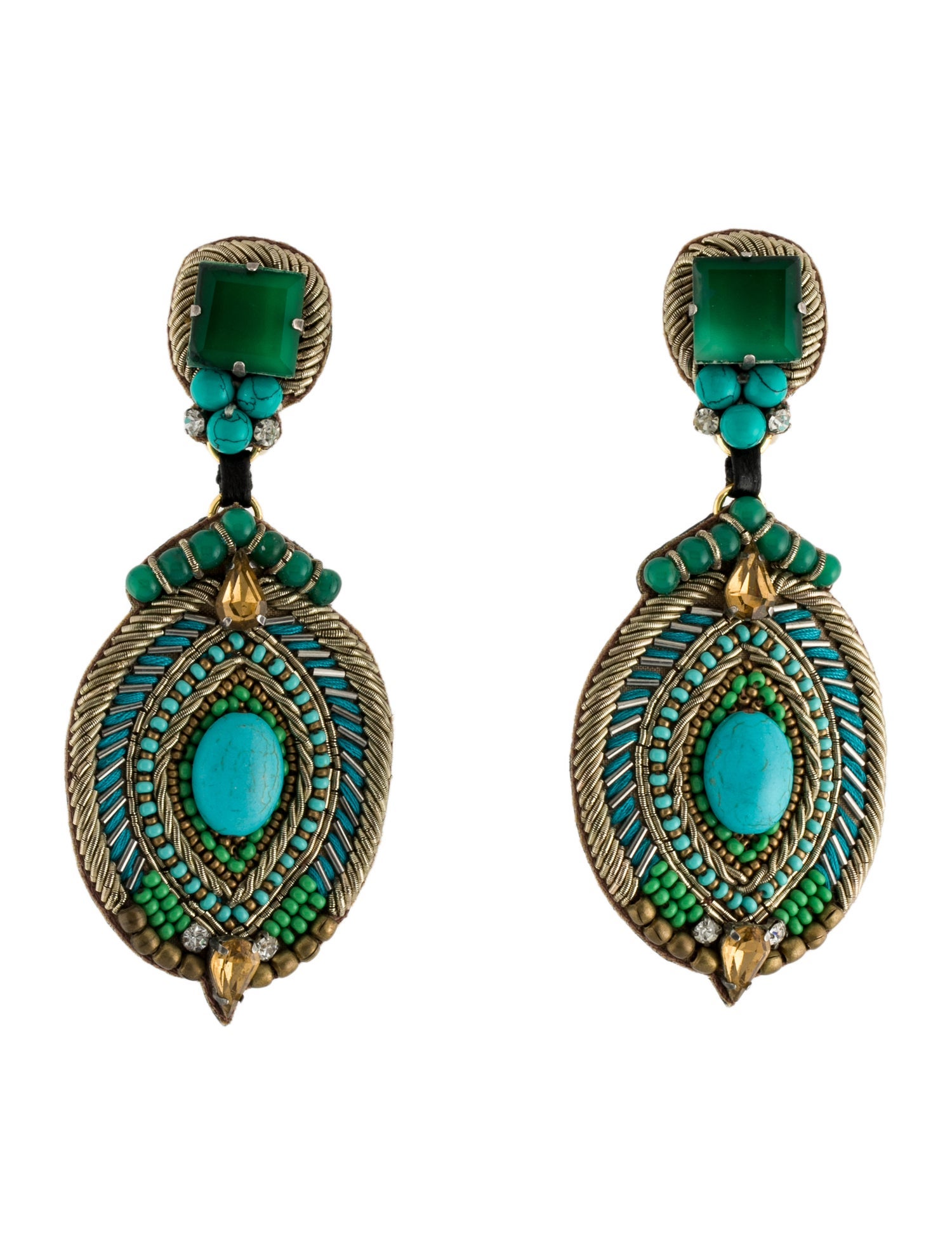 Ranjana Khan Multicolor Stone & Leather Drop Clip On Earrings