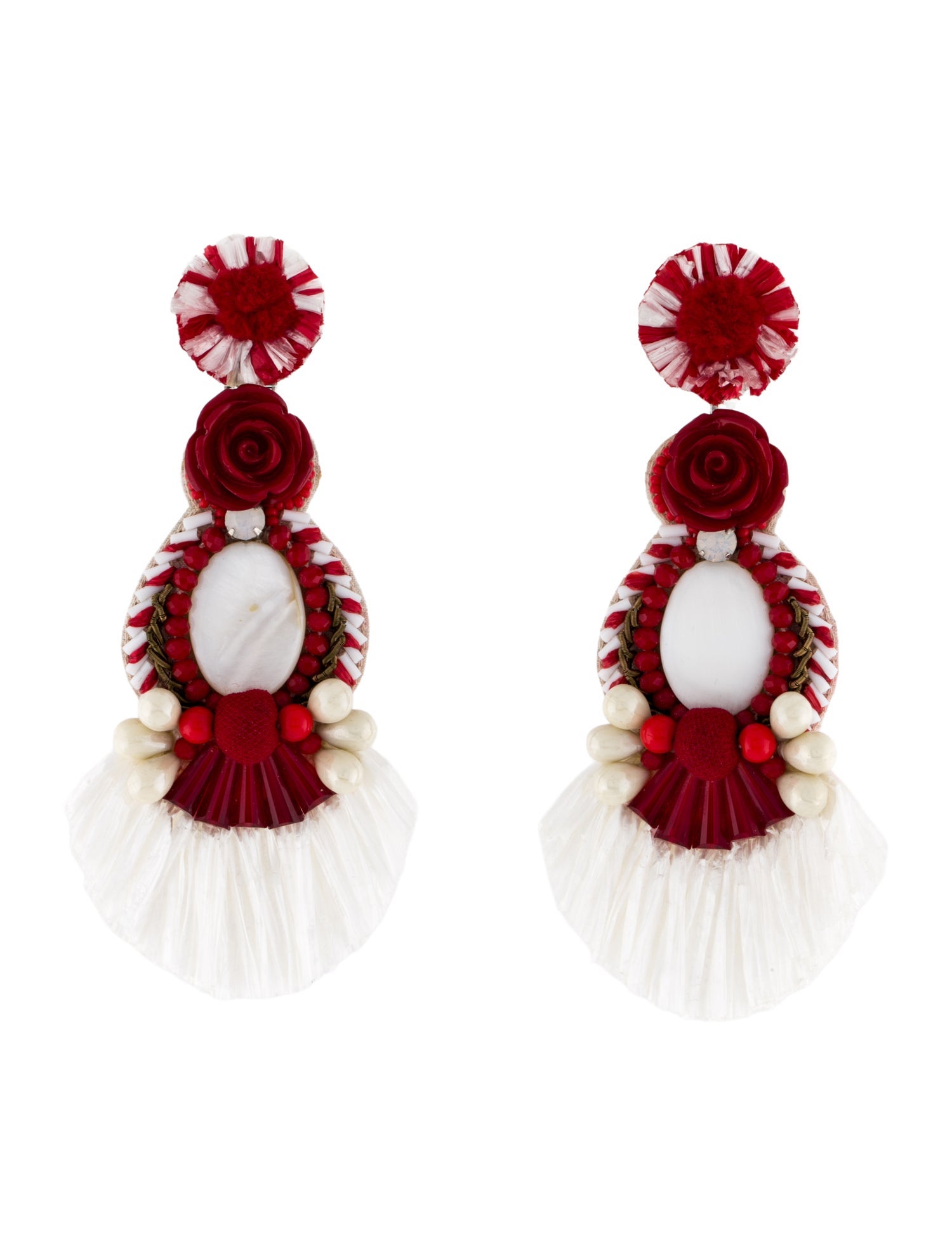 Ranjana Khan Raffia, Glass Bead, Fabric & Leather Drop Earrings