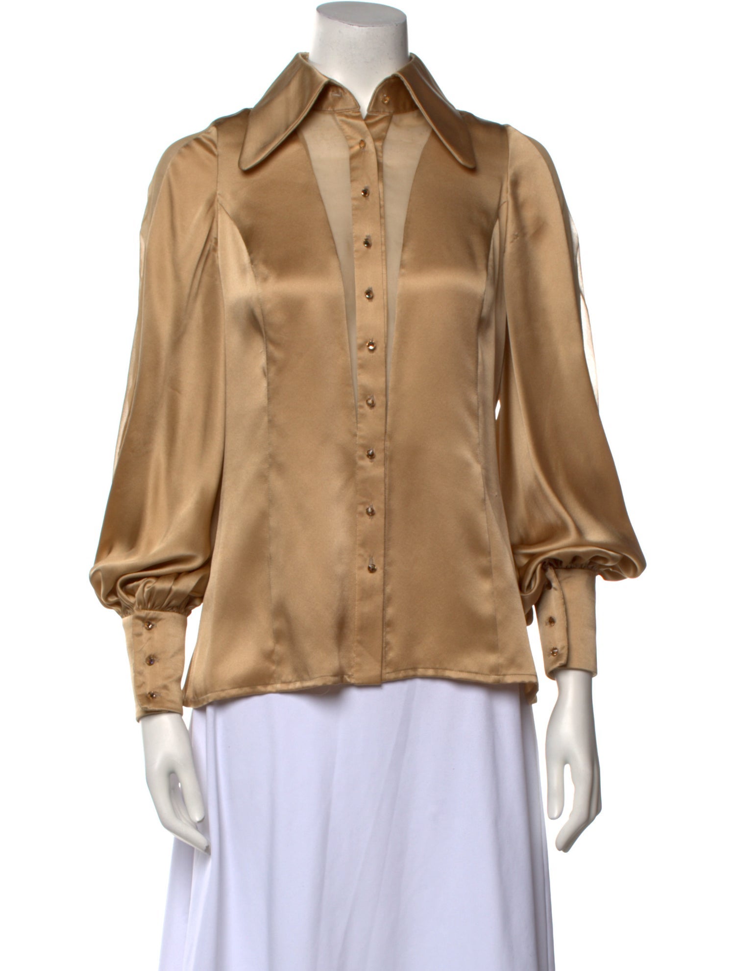 Randi Rahm Silk Three-Quarter Sleeve Button-Up Top
