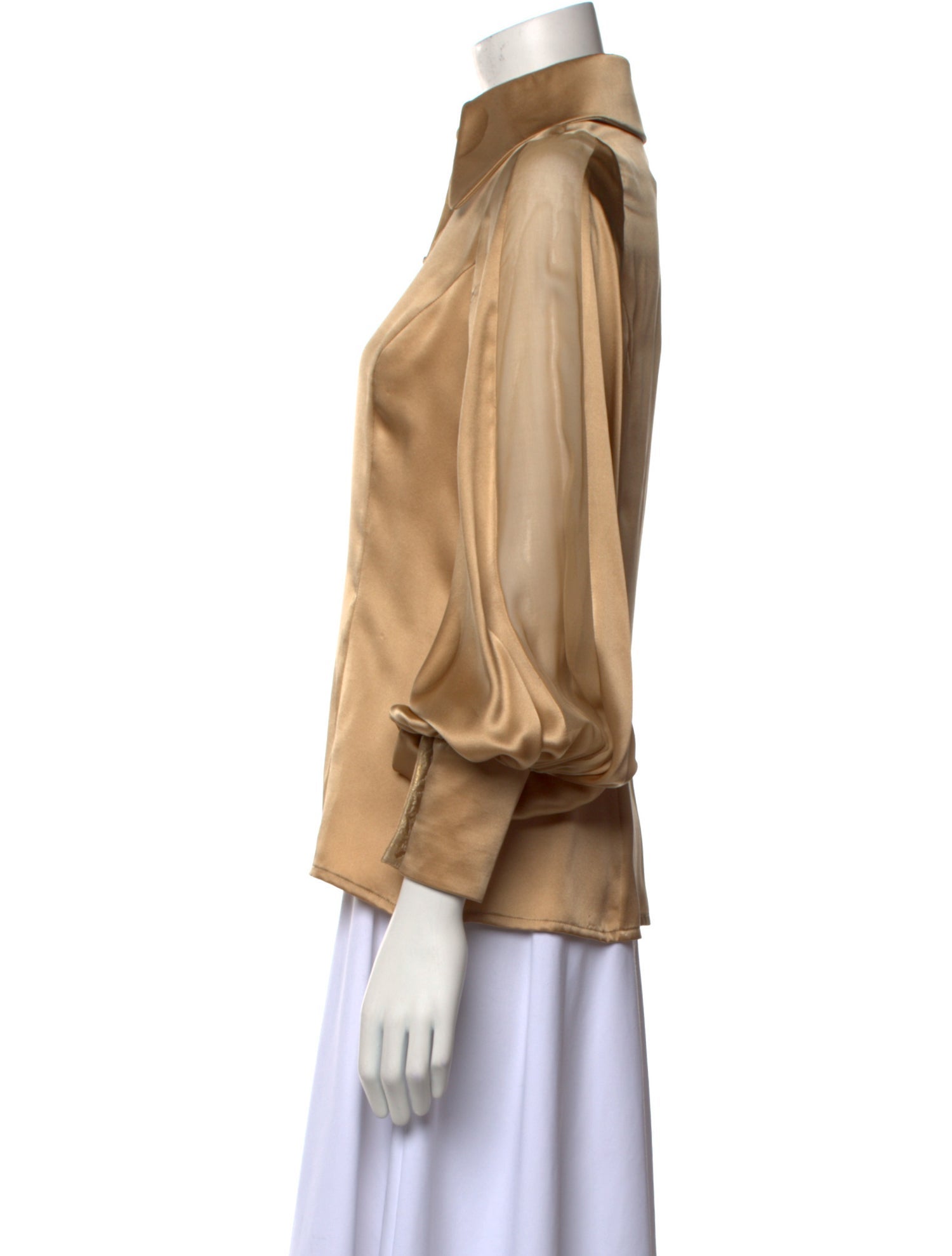 Randi Rahm Silk Three-Quarter Sleeve Button-Up Top