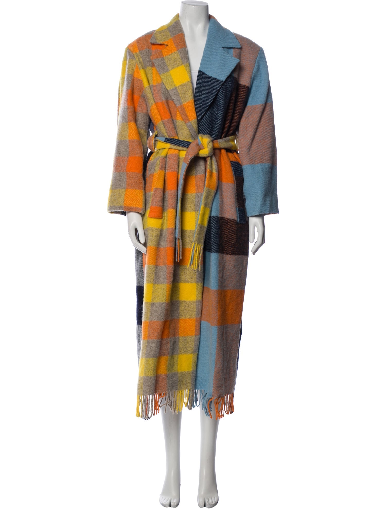 Rave Review Wool Plaid Print Trench Coat