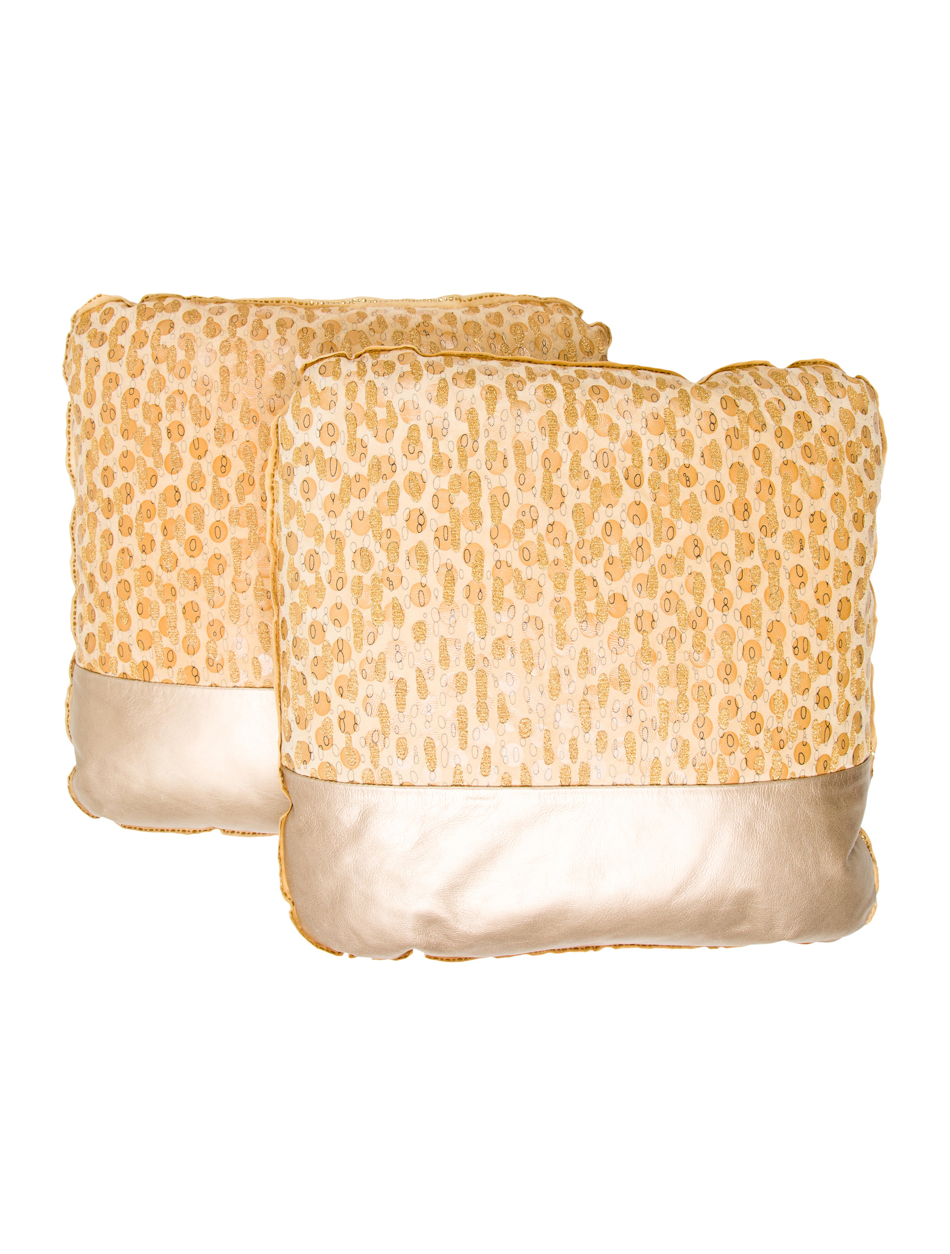 R&Y Augousti Leather Embroidered Throw Pillows - Bedding And Bath - RAY20270 The RealReal