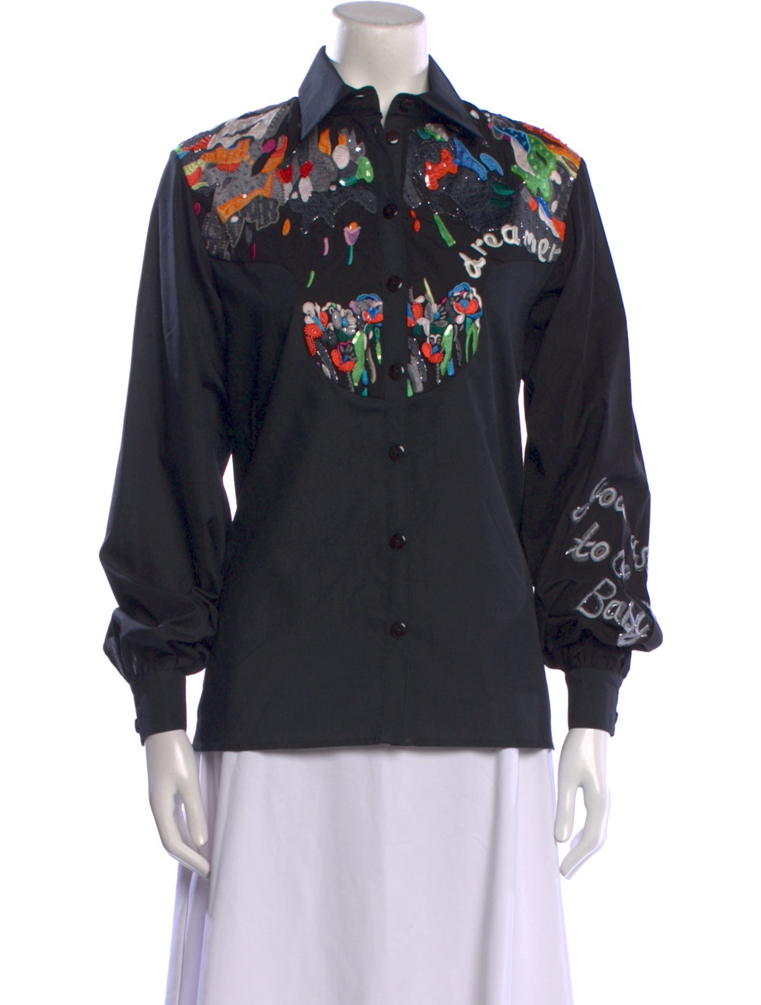 Roberta Einer Graphic Print Long Sleeve Button-Up Top