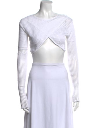 Roberta Einer Bateau Neckline Long Sleeve Crop Top