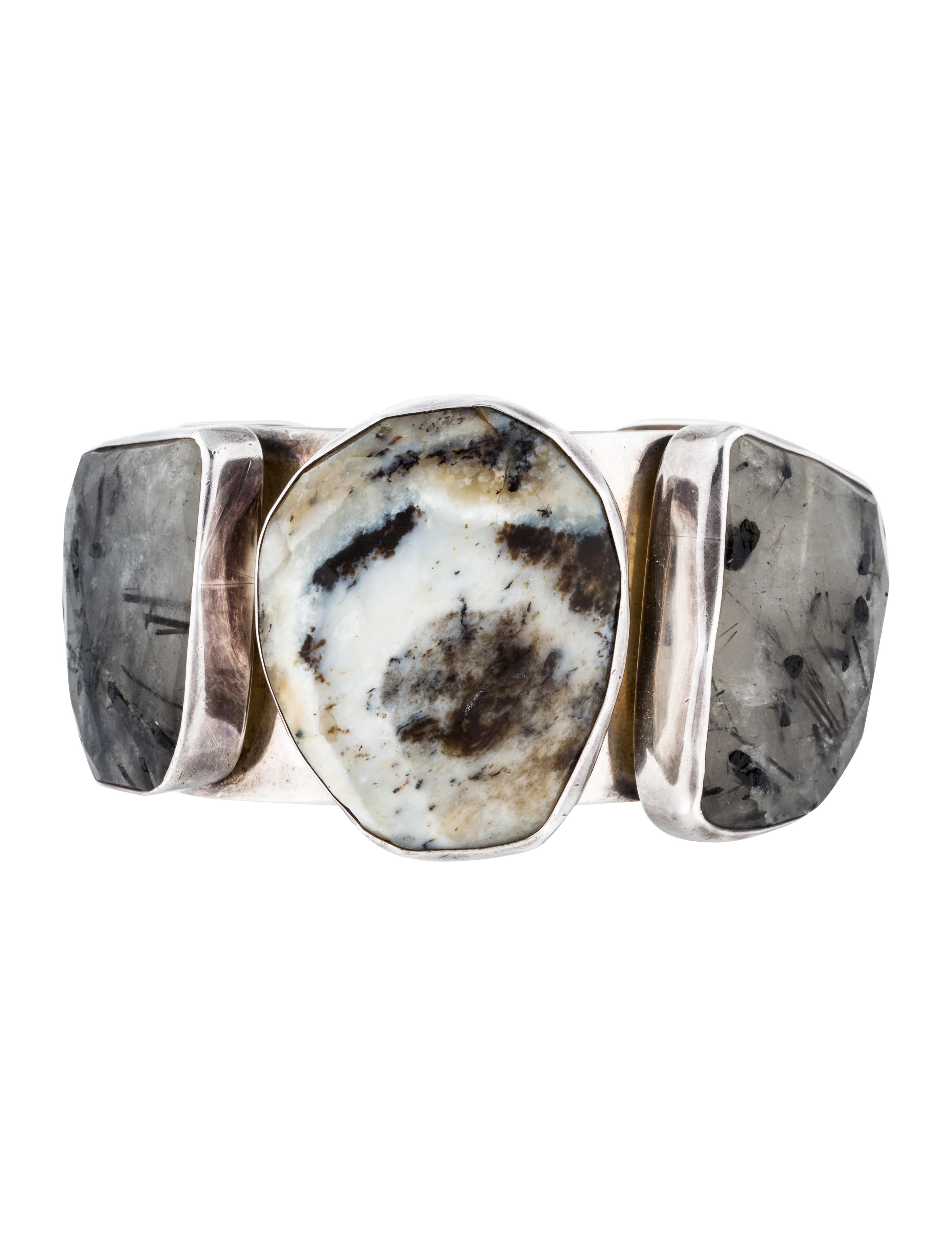 Rebecca Collins Agate and Tourmalinated Quartz Cuff Bracelets