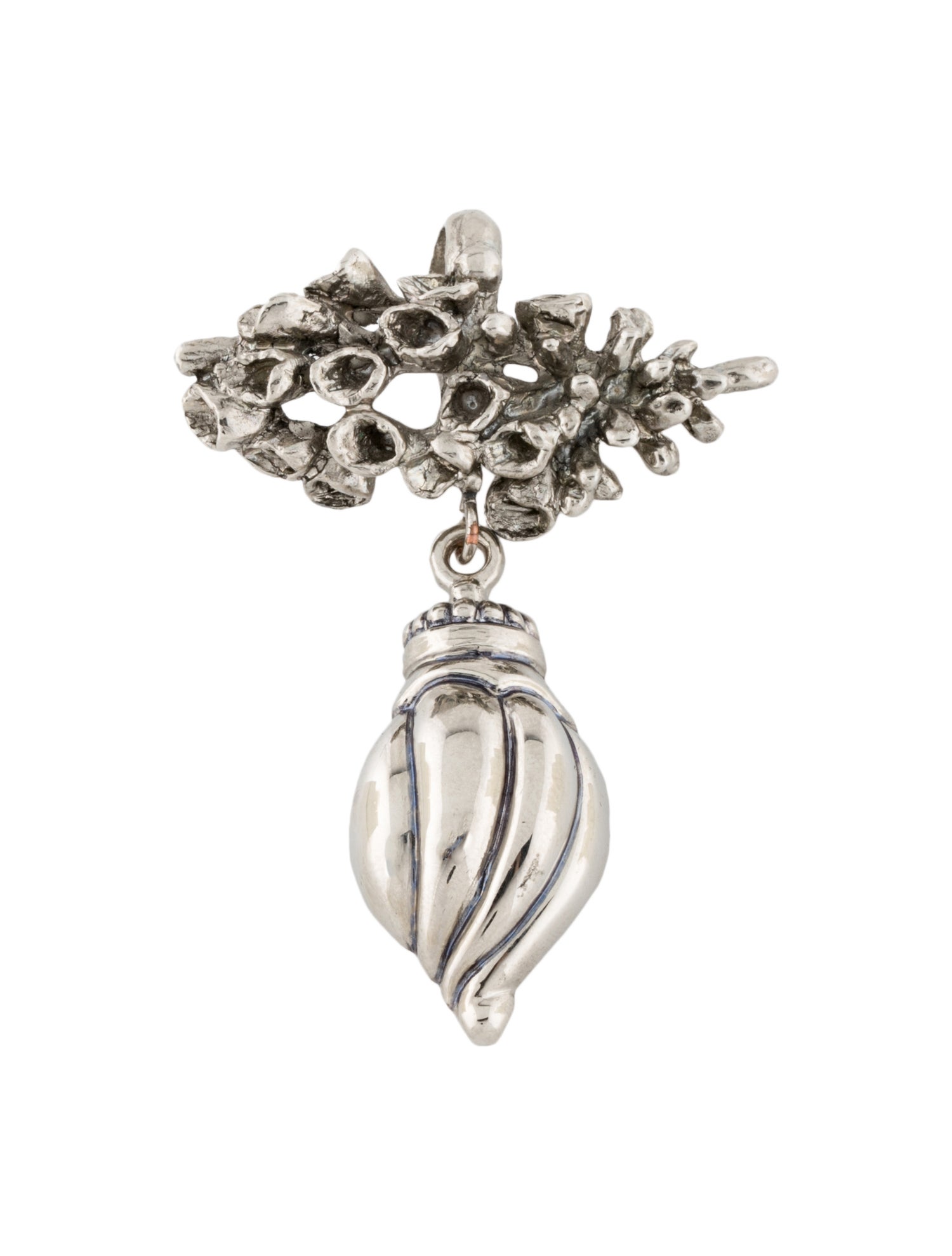 Rebecca Collins Sculpted Shell Pendant SilverTone Metal Pendant
