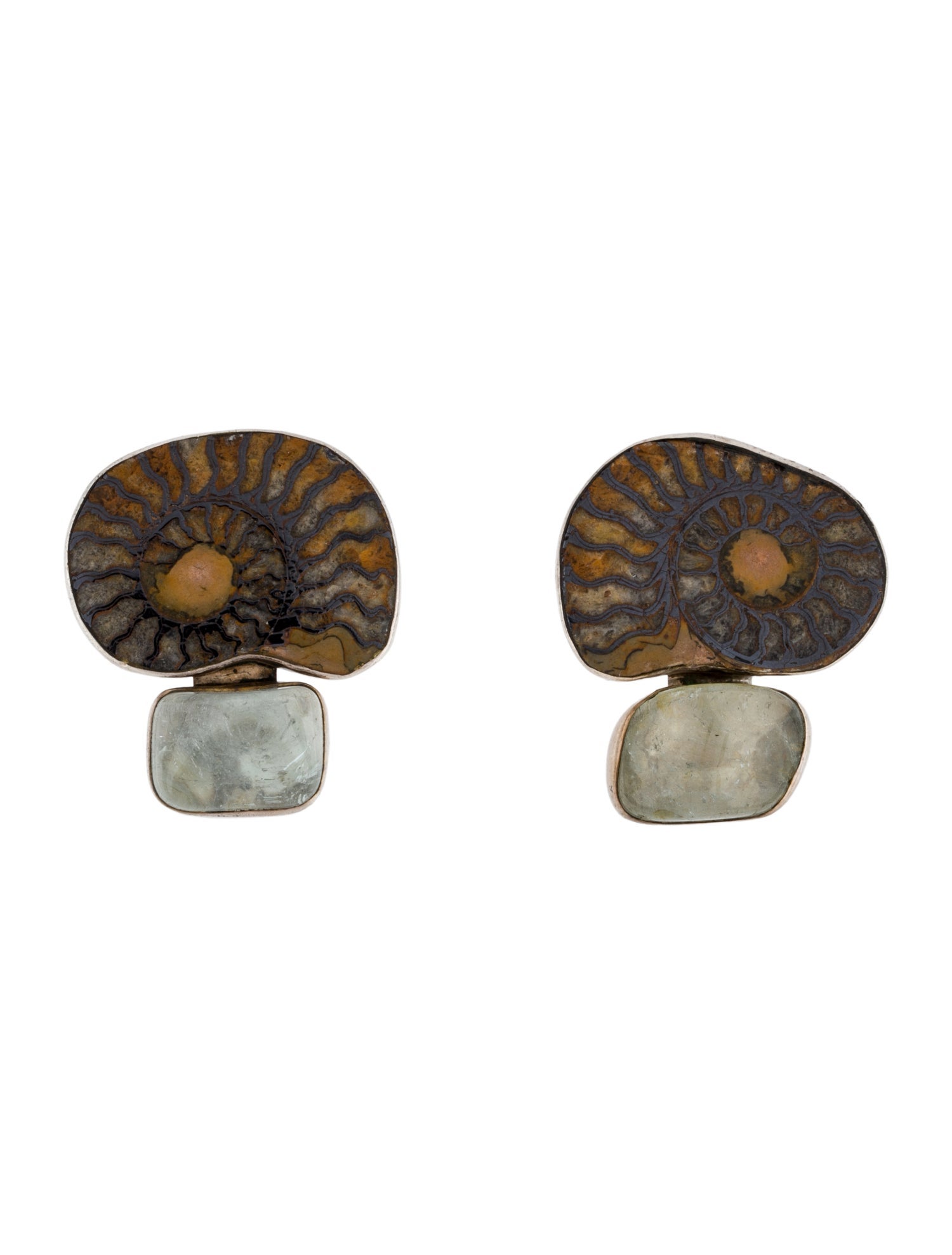 Rebecca Collins Fossilized Ammonite & Topaz Clip-On Earrings
