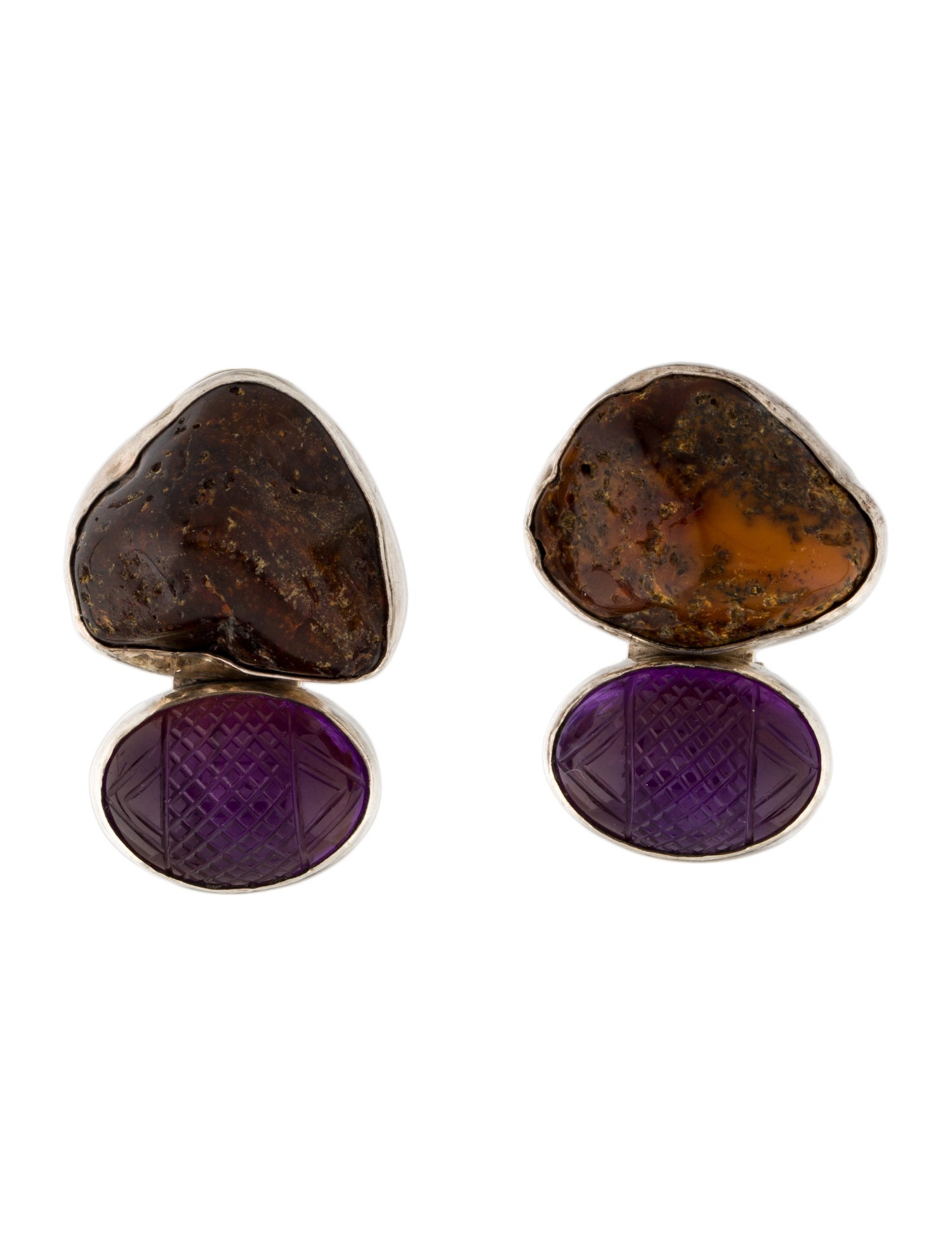 Rebecca Collins Amber & Amethyst Clip-On Earrings