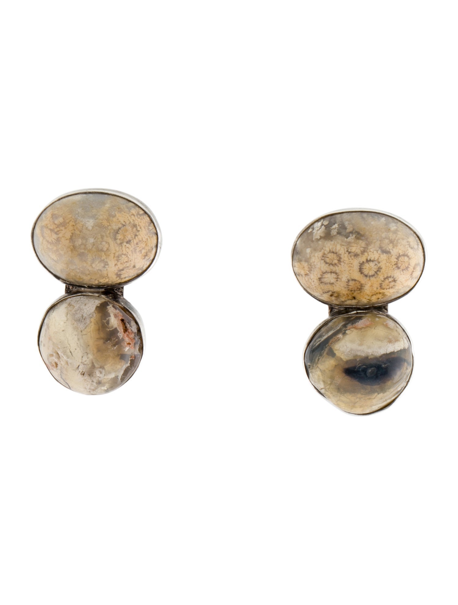 Rebecca Collins Fossil Coral & Opal Clip-On Earrings