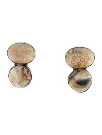 Rebecca Collins Fossil Coral & Opal Clip-On Earrings