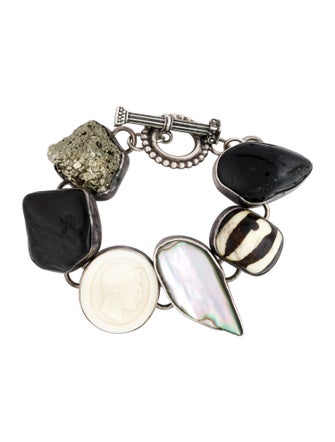 Rebecca Collins Shell & Multi-Stone Station Link Bracelet