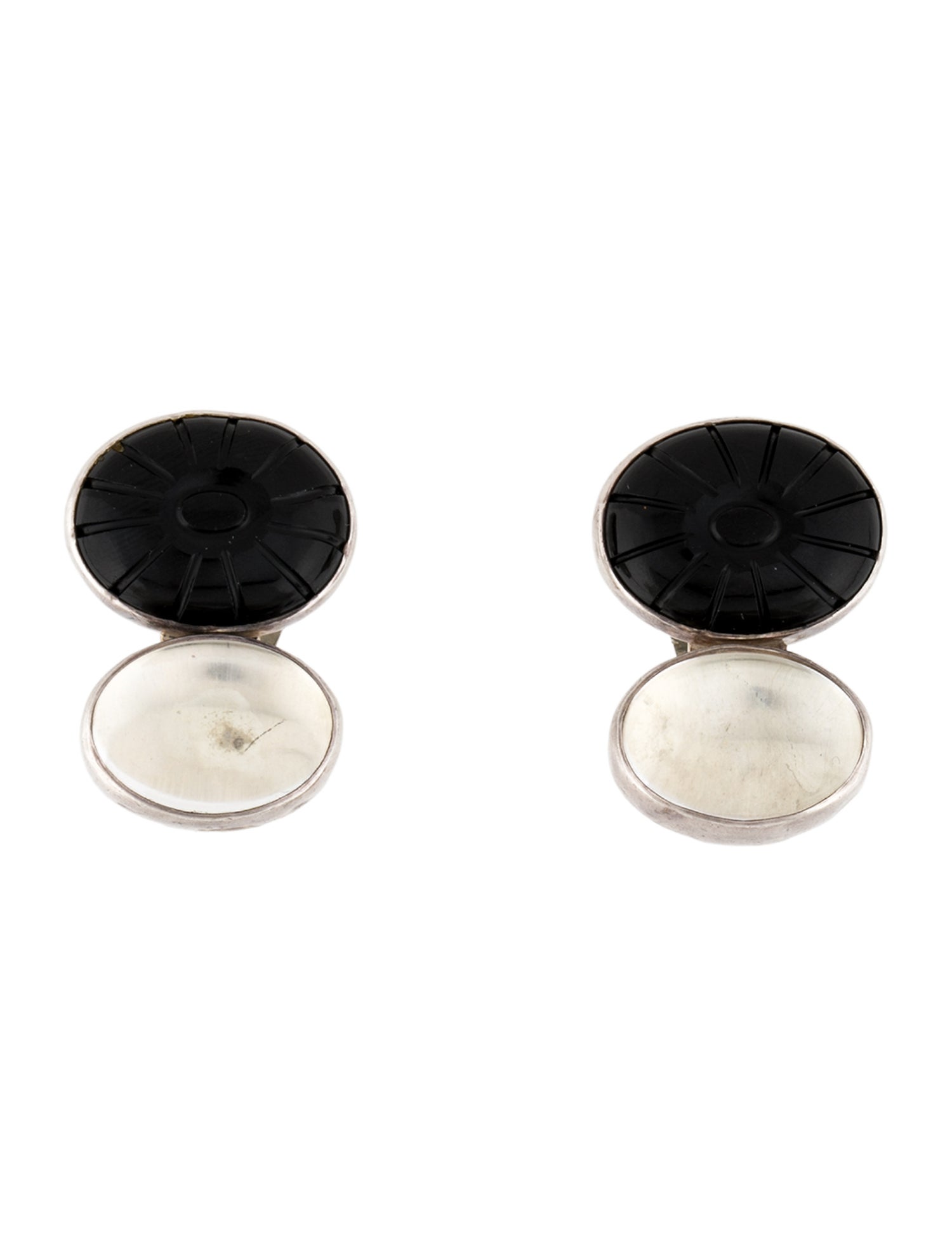 Rebecca Collins Onyx & Quartz Clip-On Earrings