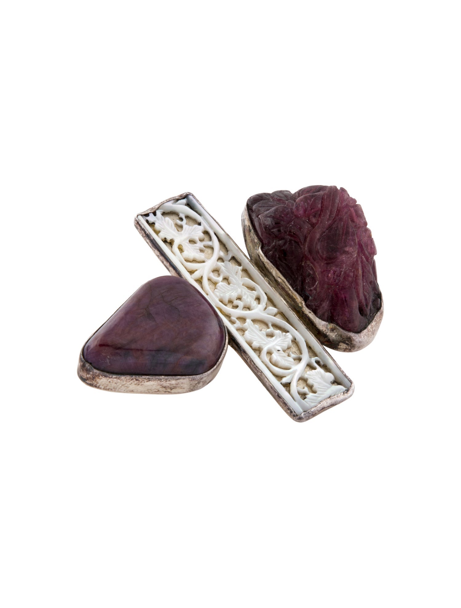 Rebecca Collins Mother of Pearl, Tourmaline & Ruby Brooch