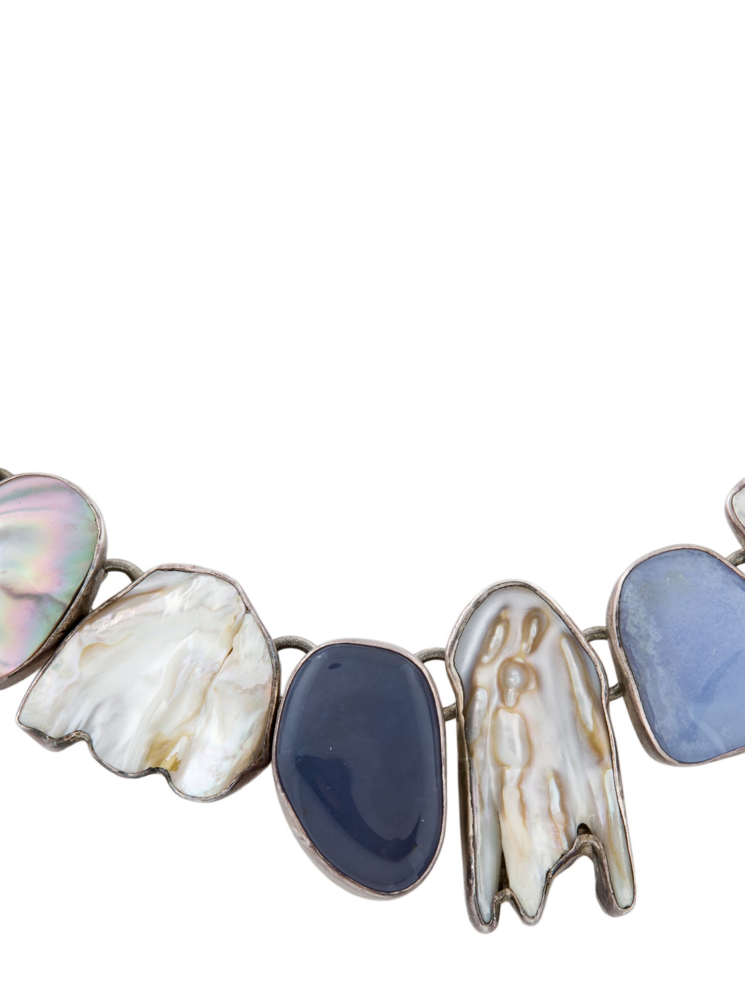 Rebecca Collins Chalcedony, Blue Lace Agate, Dyed Mother of Pearl & Pearl Necklace