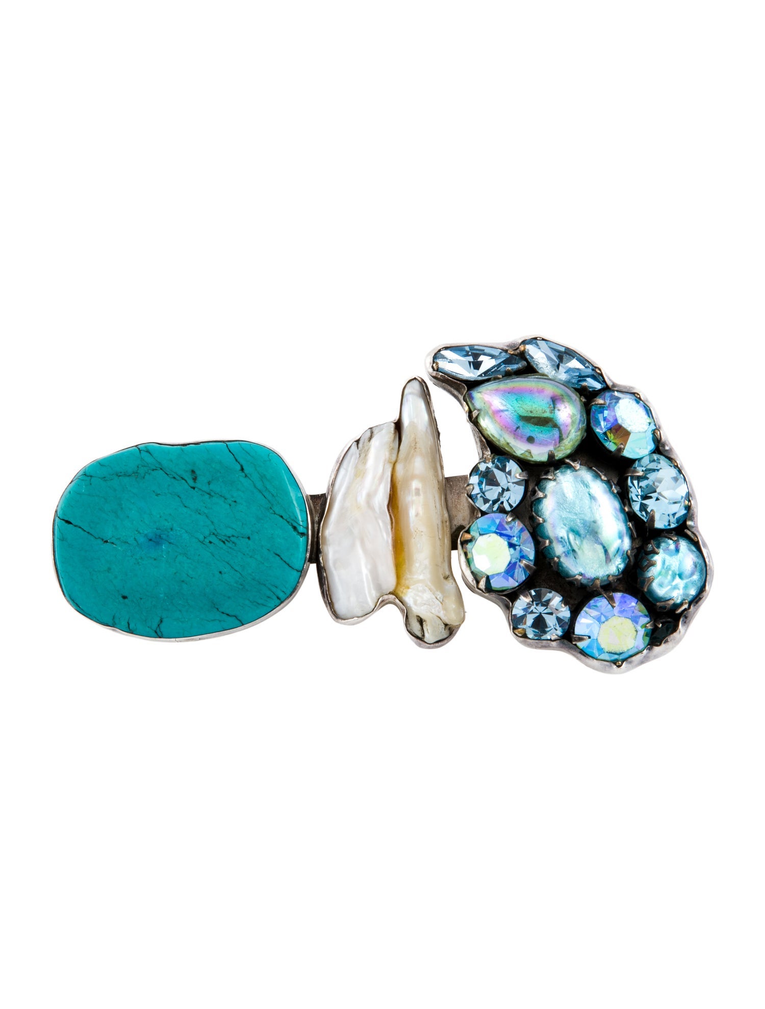 Rebecca Collins Cultured Pearl, Turquoise, & Glass Brooch
