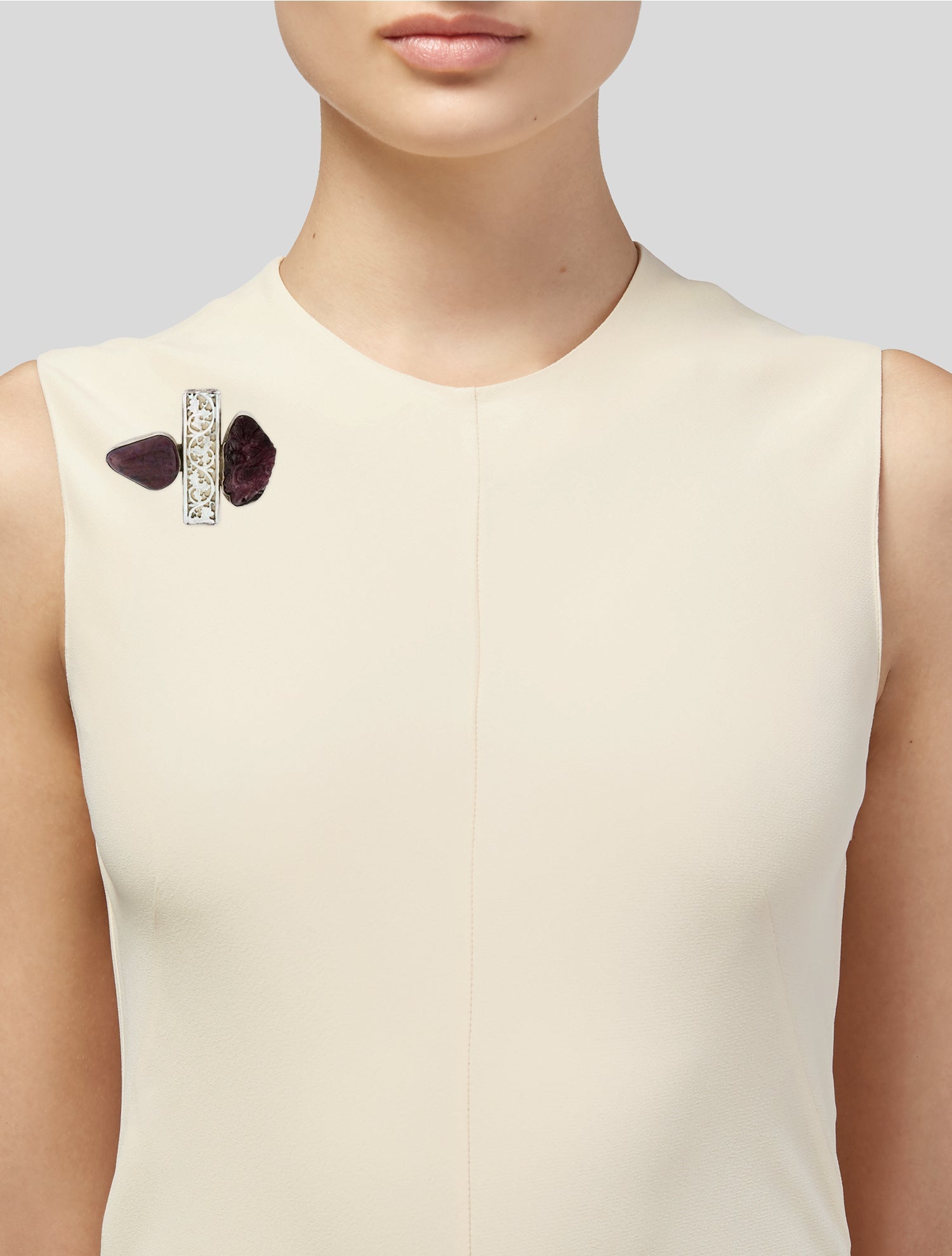 Rebecca Collins Mother of Pearl, Tourmaline & Ruby Brooch
