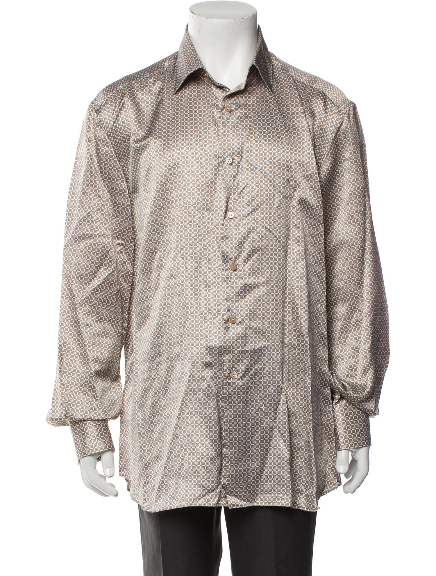 Stefano Ricci Silk Plaid Print Dress Shirt