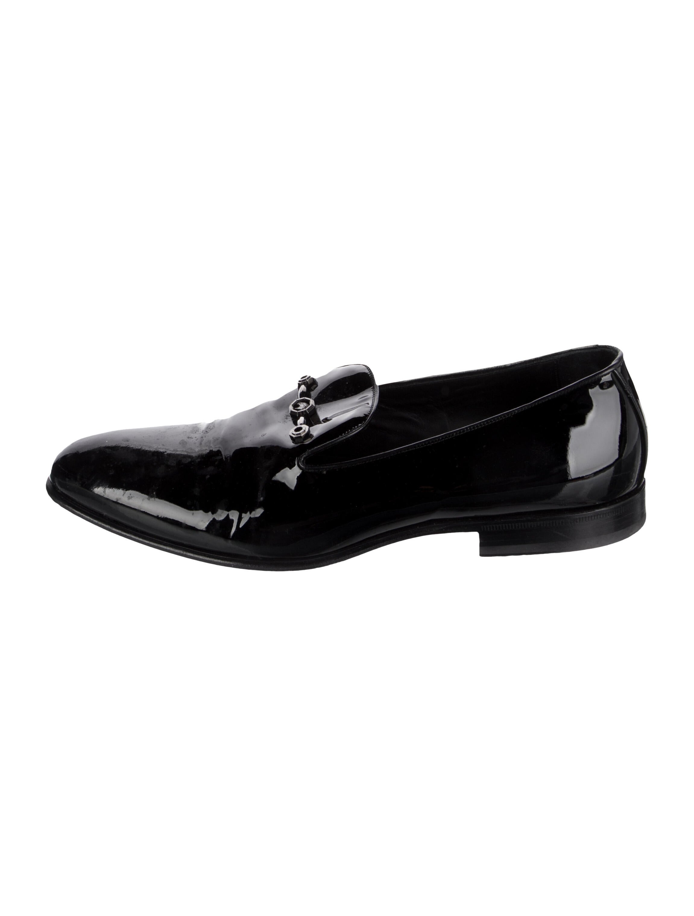 Stefano Ricci Patent Leather Chain-Link Accents Dress Loafers