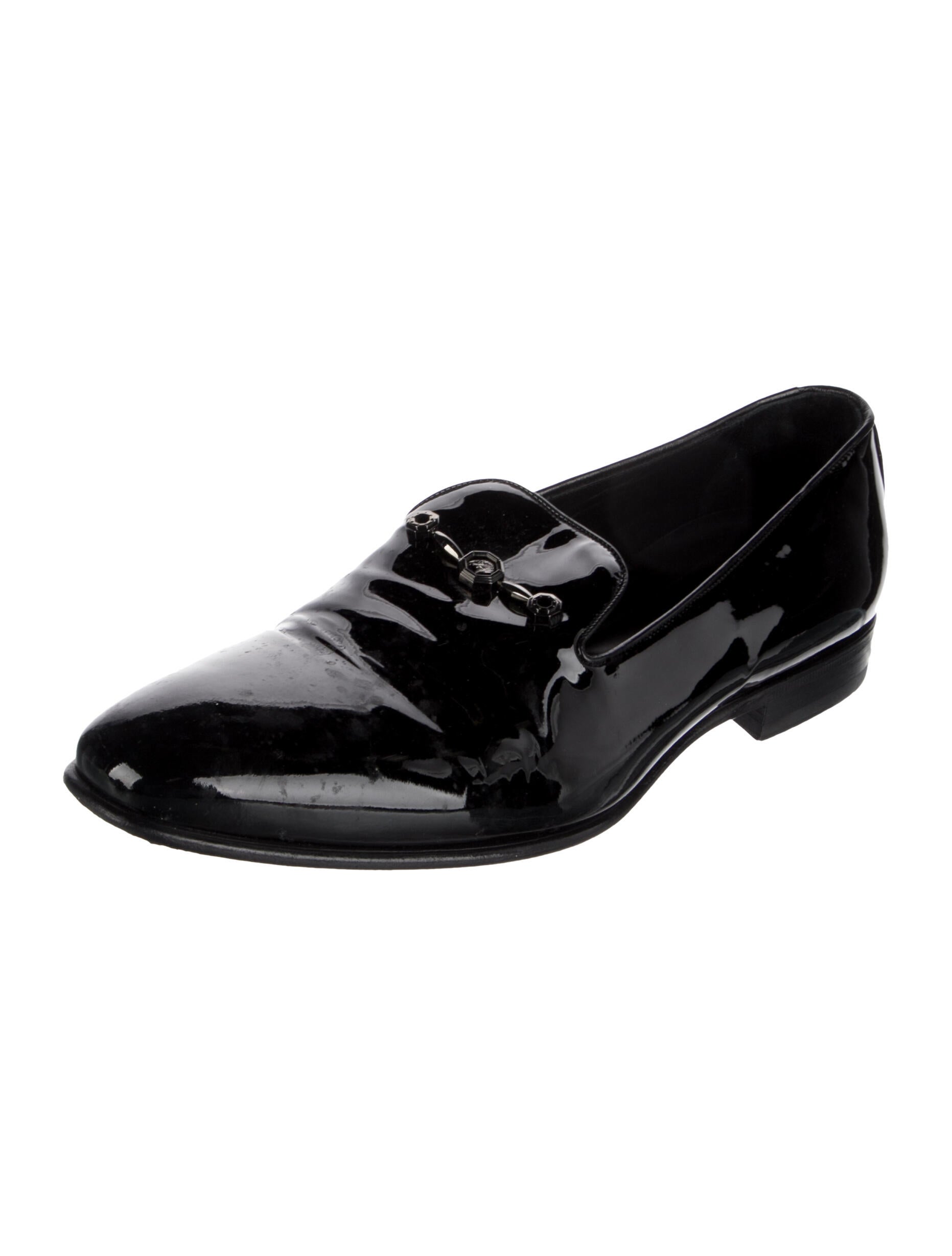 Stefano Ricci Patent Leather Chain-Link Accents Dress Loafers