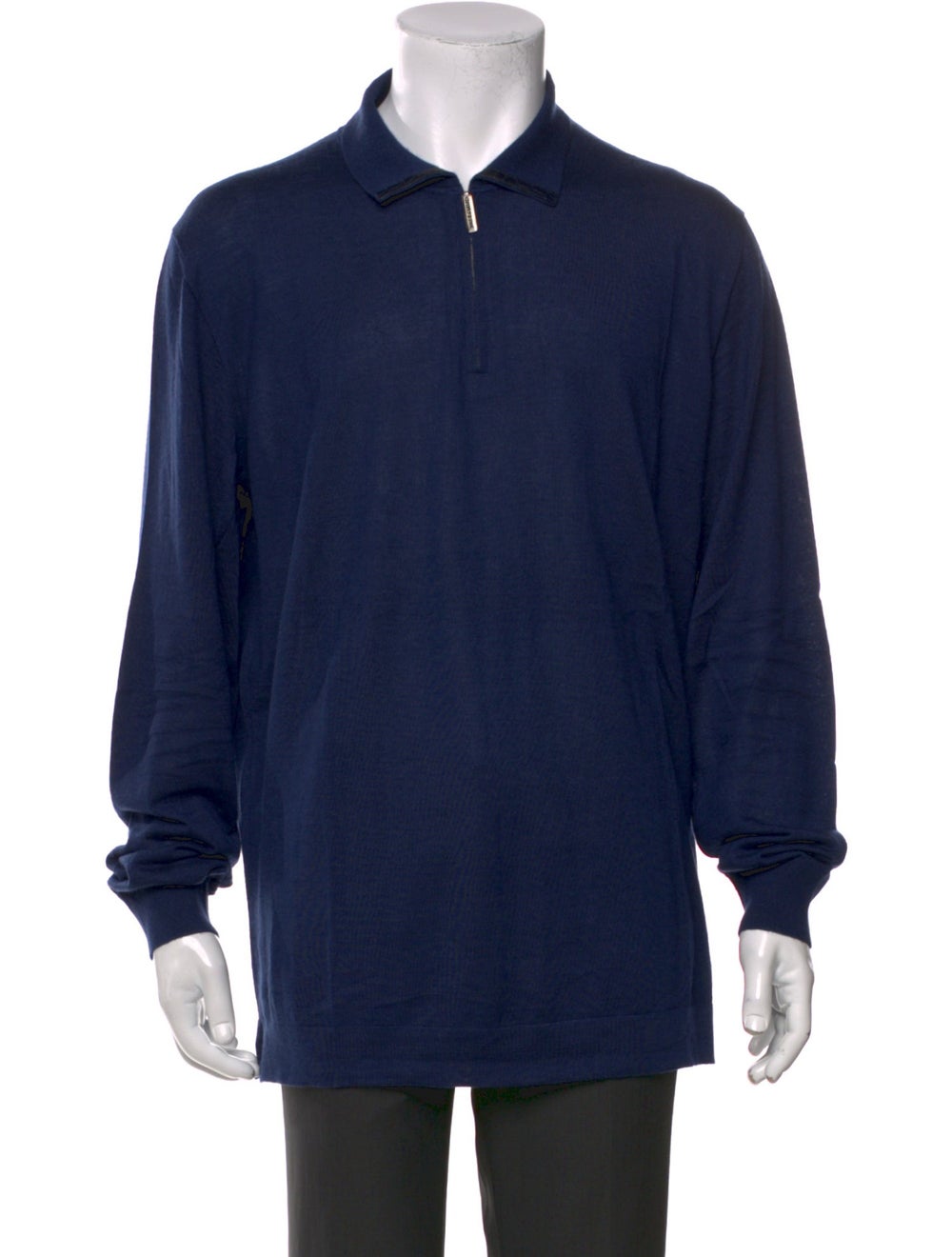 Stefano Ricci Cashmere Mock Neck Polo Sweater - Blue Sweaters, Clothing ...